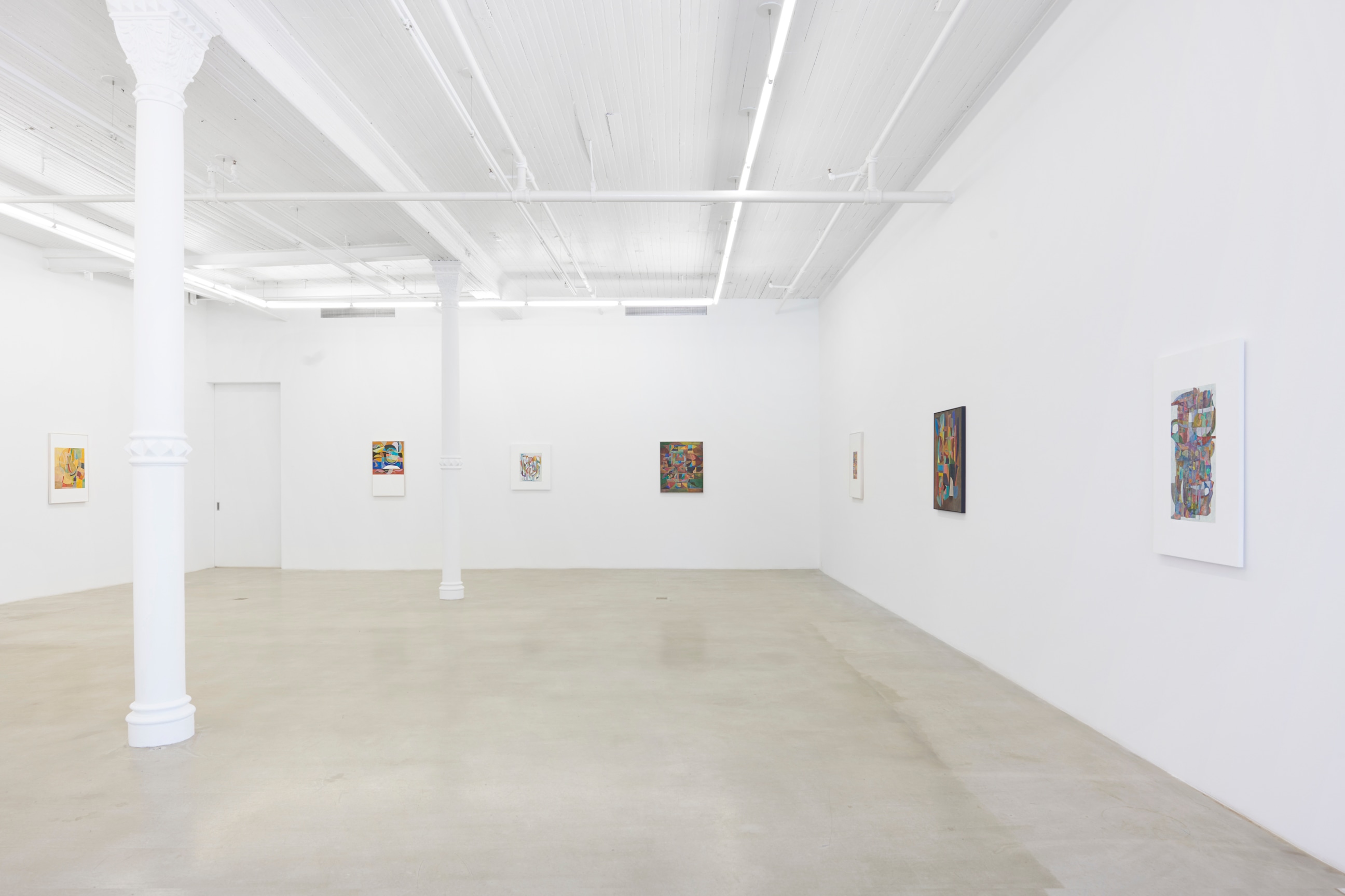 installation view of several artworks
