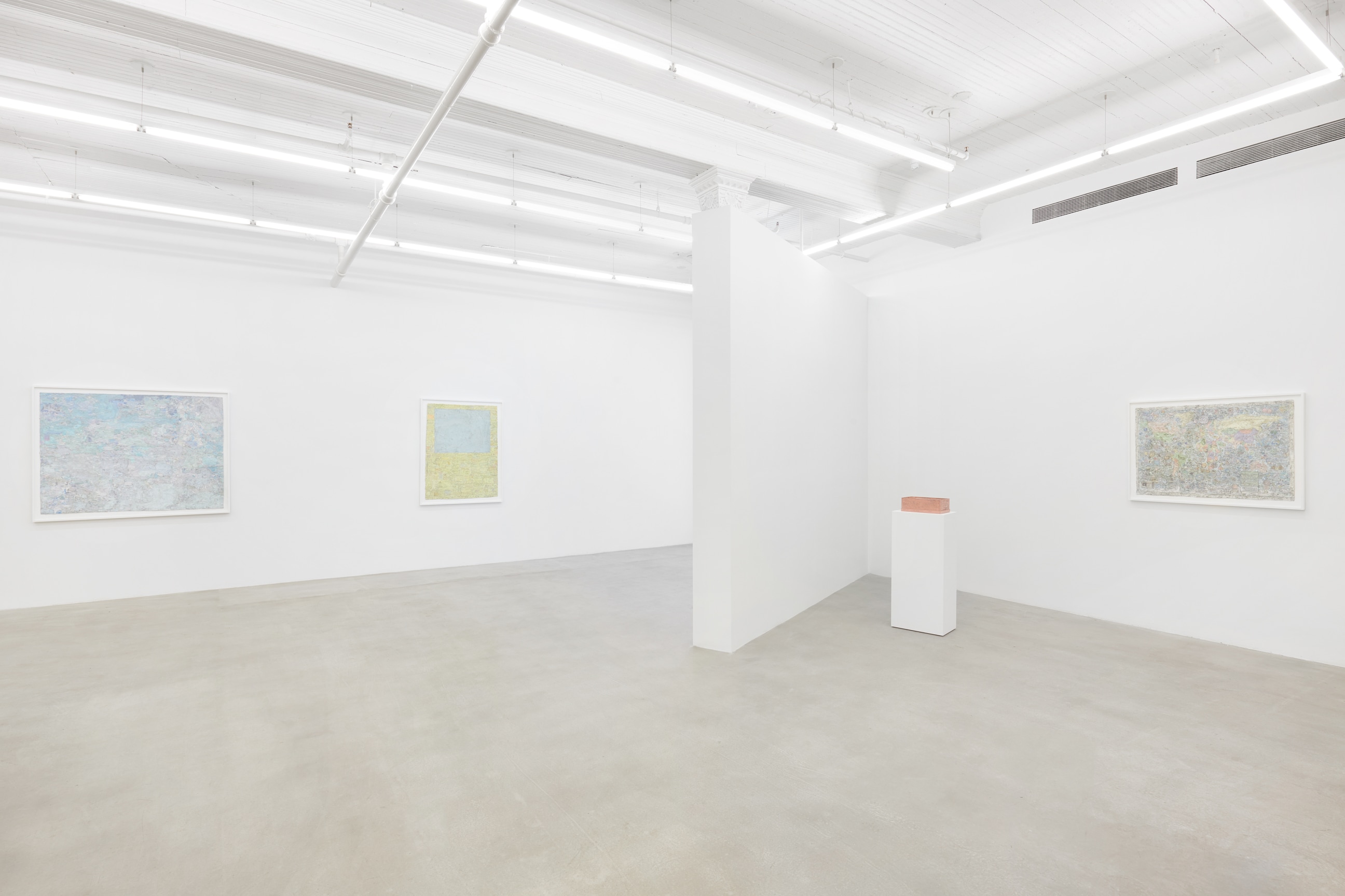 installation view of four artworks