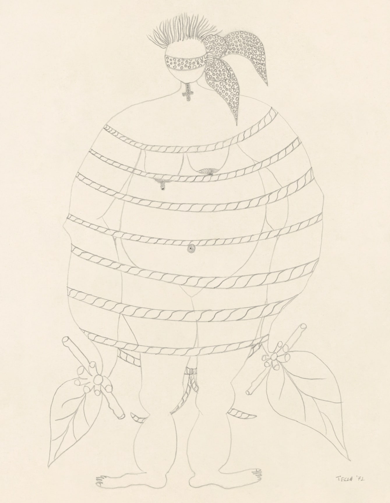 Image of TECLA TOFANO  Amarrada pero Frutal (Tied but Fruity), from the suite of drawings 'Evas al Desnudo' (Naked Eves), 1972