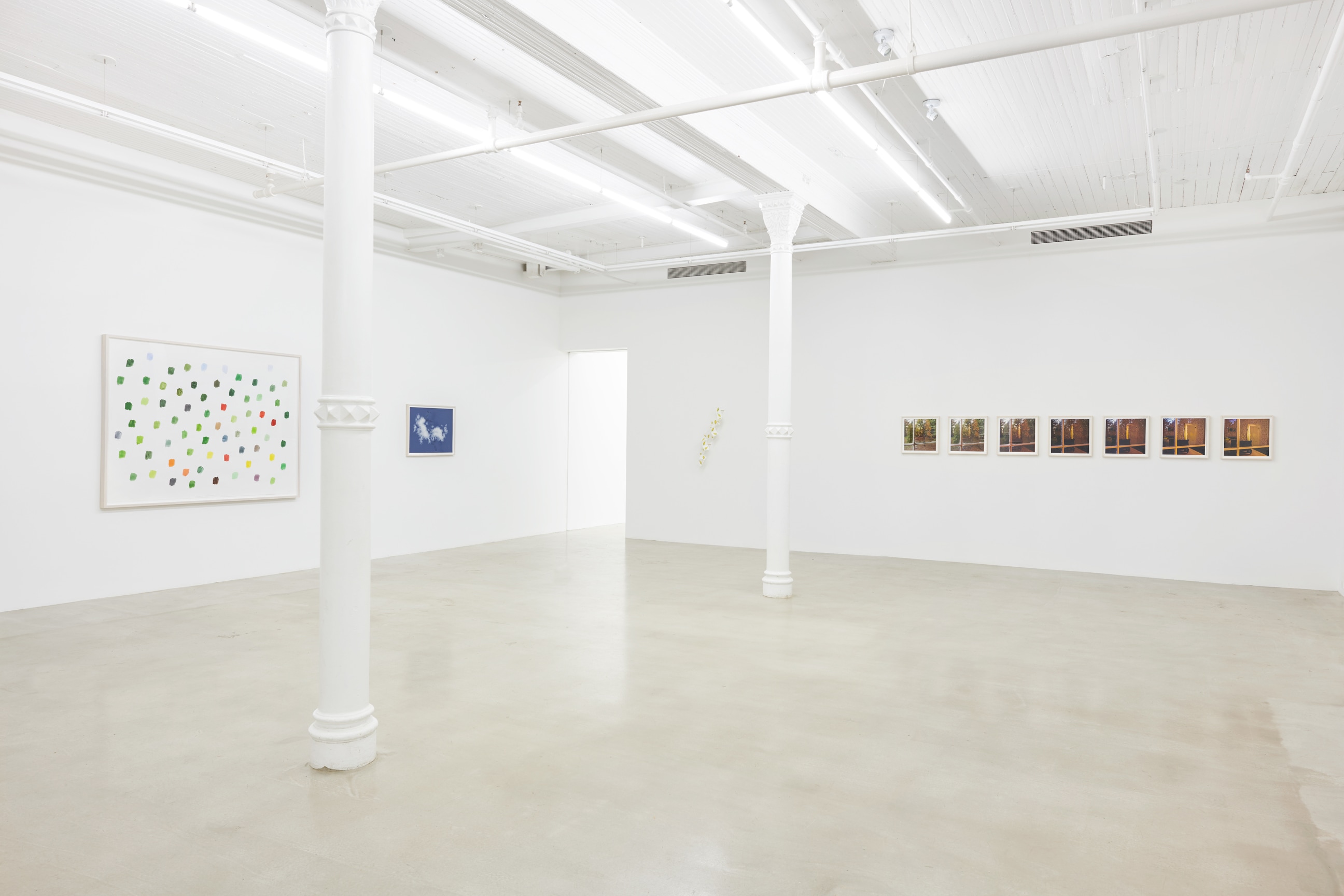 Installation view of several artworks