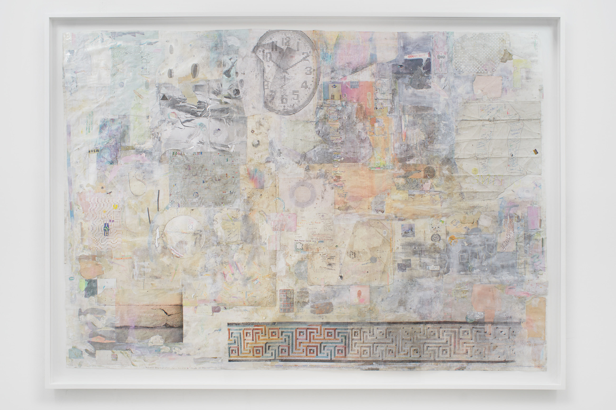 Collage of distressed paper with pictorial elements by SIMON EVANS&trade;.