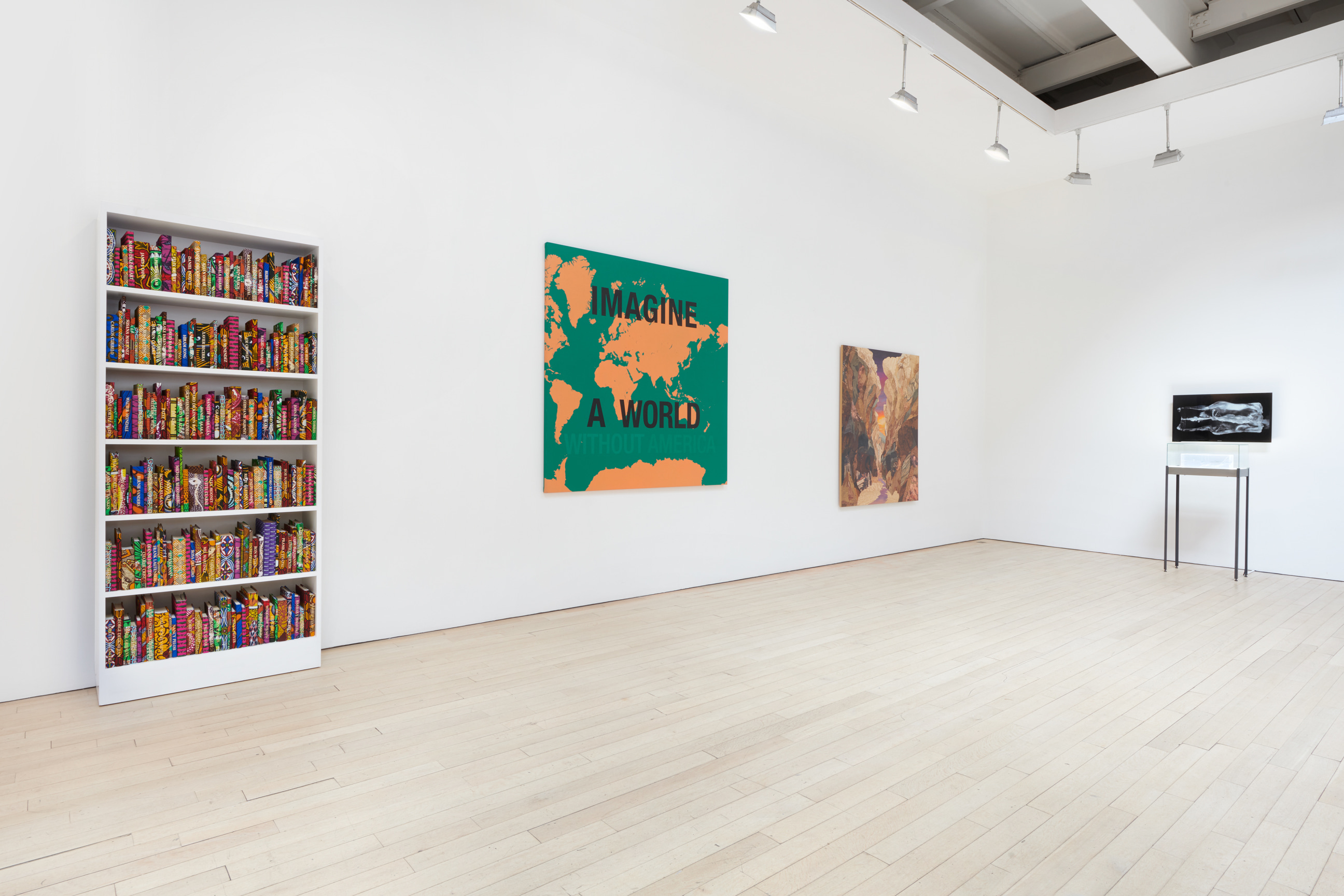 installation view of several artworks