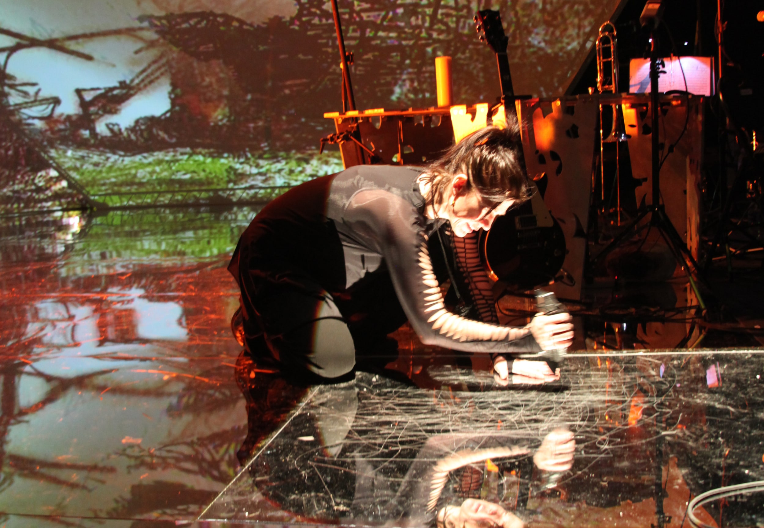 installation view of Matthew Ritchie's, Aaron, and Bryce Dessner's The Long Count, 2021