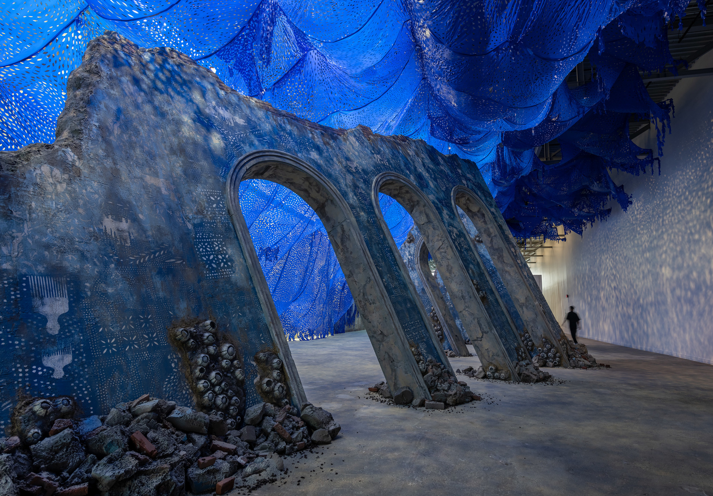 Firelei B&aacute;ez,&nbsp;To breathe full and free: a declaration, a re-visioning, a correction (19&deg;36&prime;16.9&Prime;N 72&deg;13&prime;07.0&Prime;W, 42&deg; 21&prime;48.762&Prime; N 71&deg;1&prime;59.628&Prime; W), 2021. Installation view, ICA Watershed, 2021. Photo by Chuck Choi.