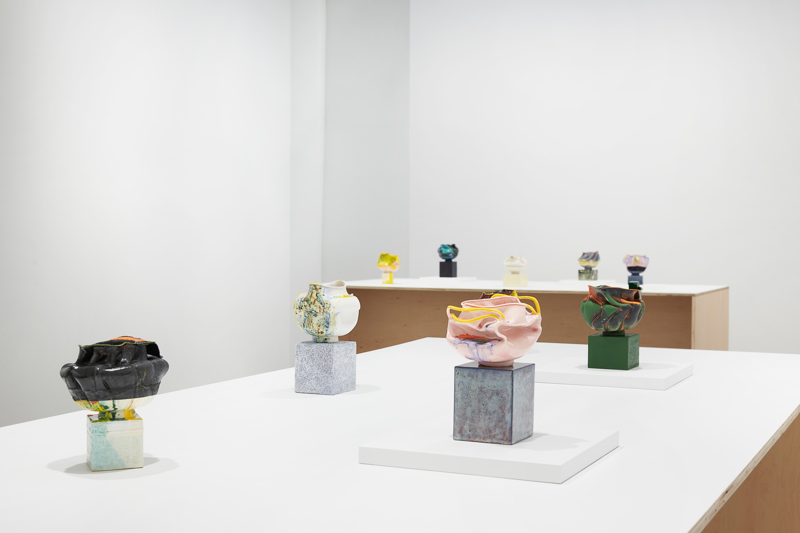 close up of small artworks on tables