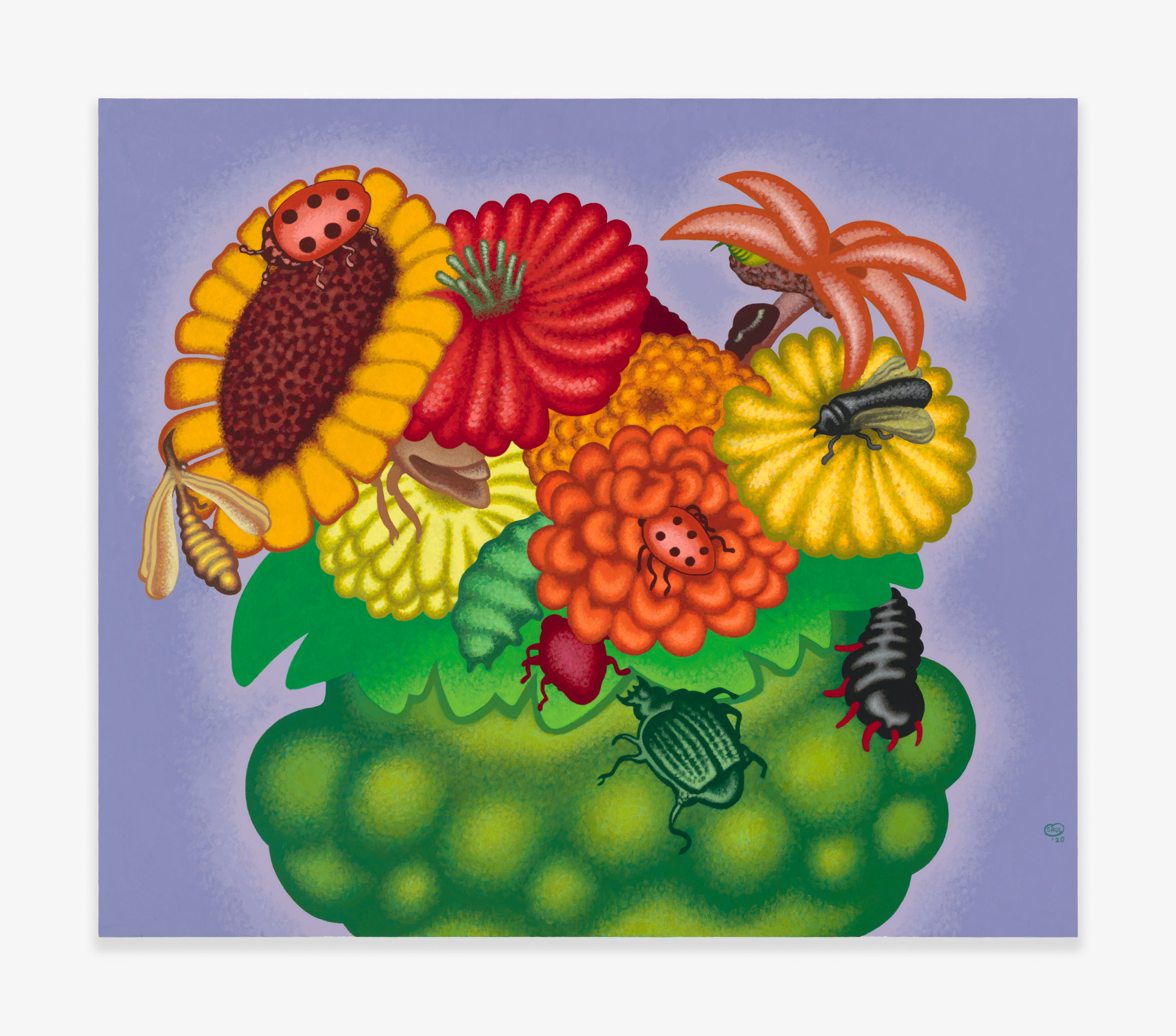 Peter Saul, "Bowl of Flowers with Insects," 2020.