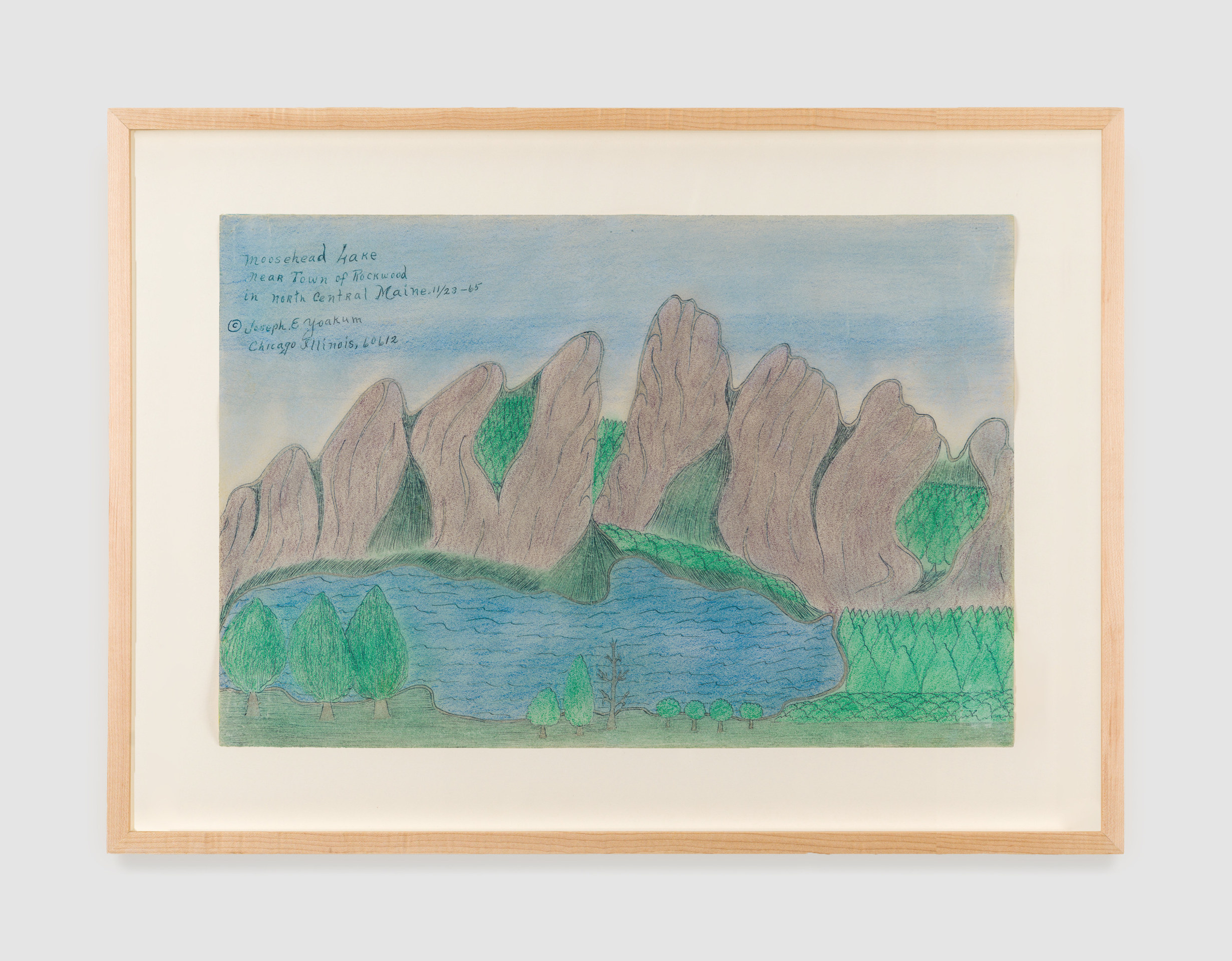 Work on paper by Joseph Elmer Yoakum titled Moosehead Lake near Town of Rockwood in North Central Main from 1965