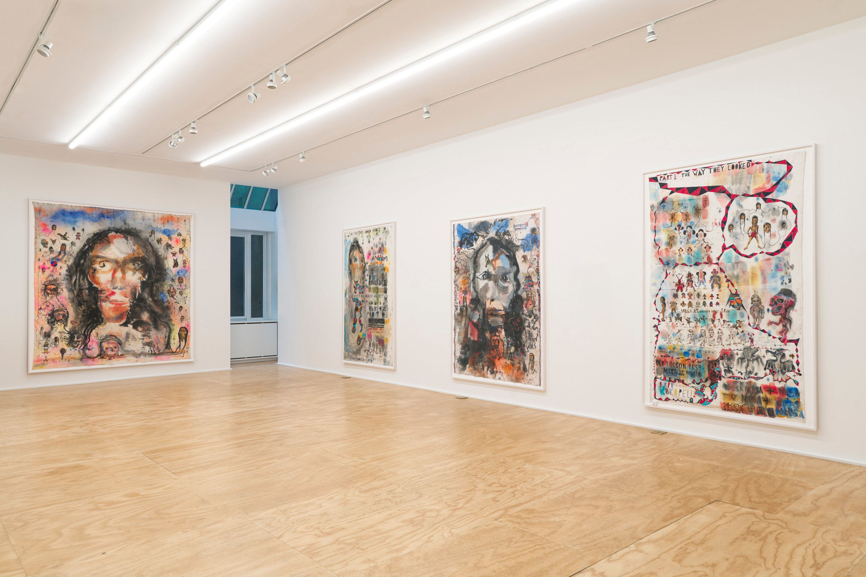 Installation view of Brad Kahlhamer&rsquo;s exhibition &ldquo;Bowery Nation: Birds Are Talking,&rdquo; Venus Over Manhattan, New York, 2025.