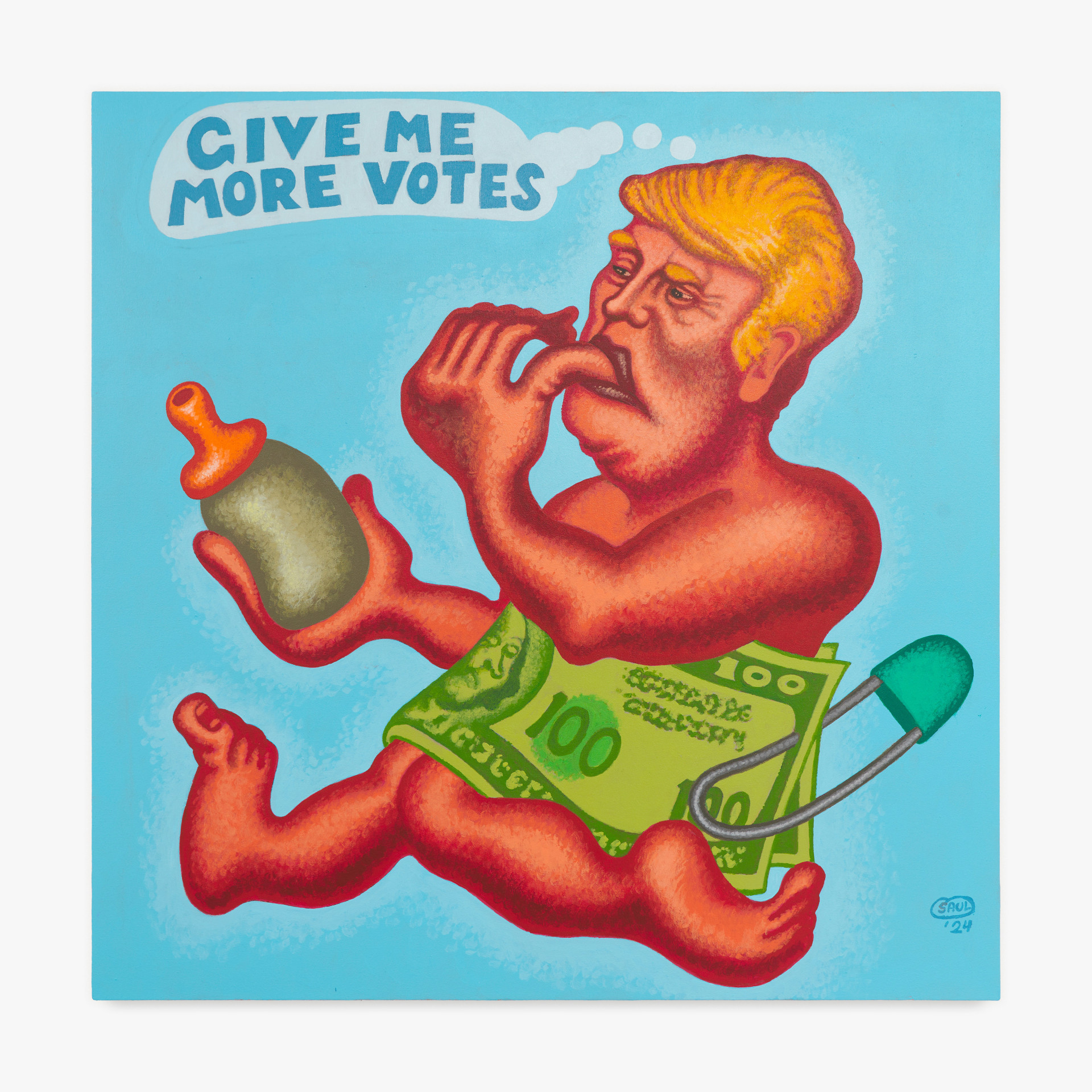Peter Saul, &quot;Baby Trump,&quot; 2024. Acrylic on canvas; 45 x 45 in (114.3 x 114.3 cm).&nbsp;