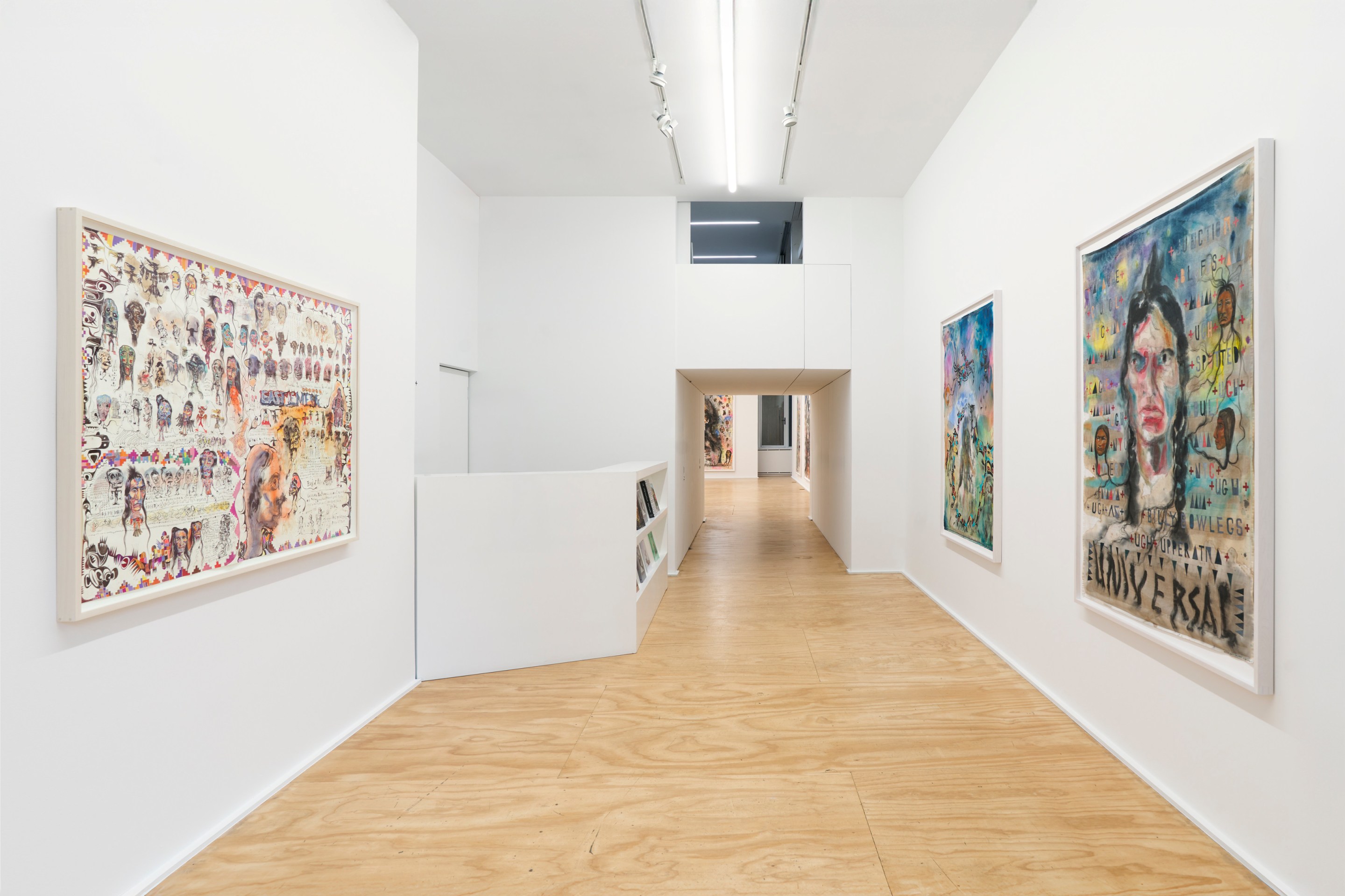 Installation view of Brad Kahlhamer&rsquo;s exhibition &ldquo;Bowery Nation: Birds Are Talking,&rdquo; Venus Over Manhattan, New York, 2025.