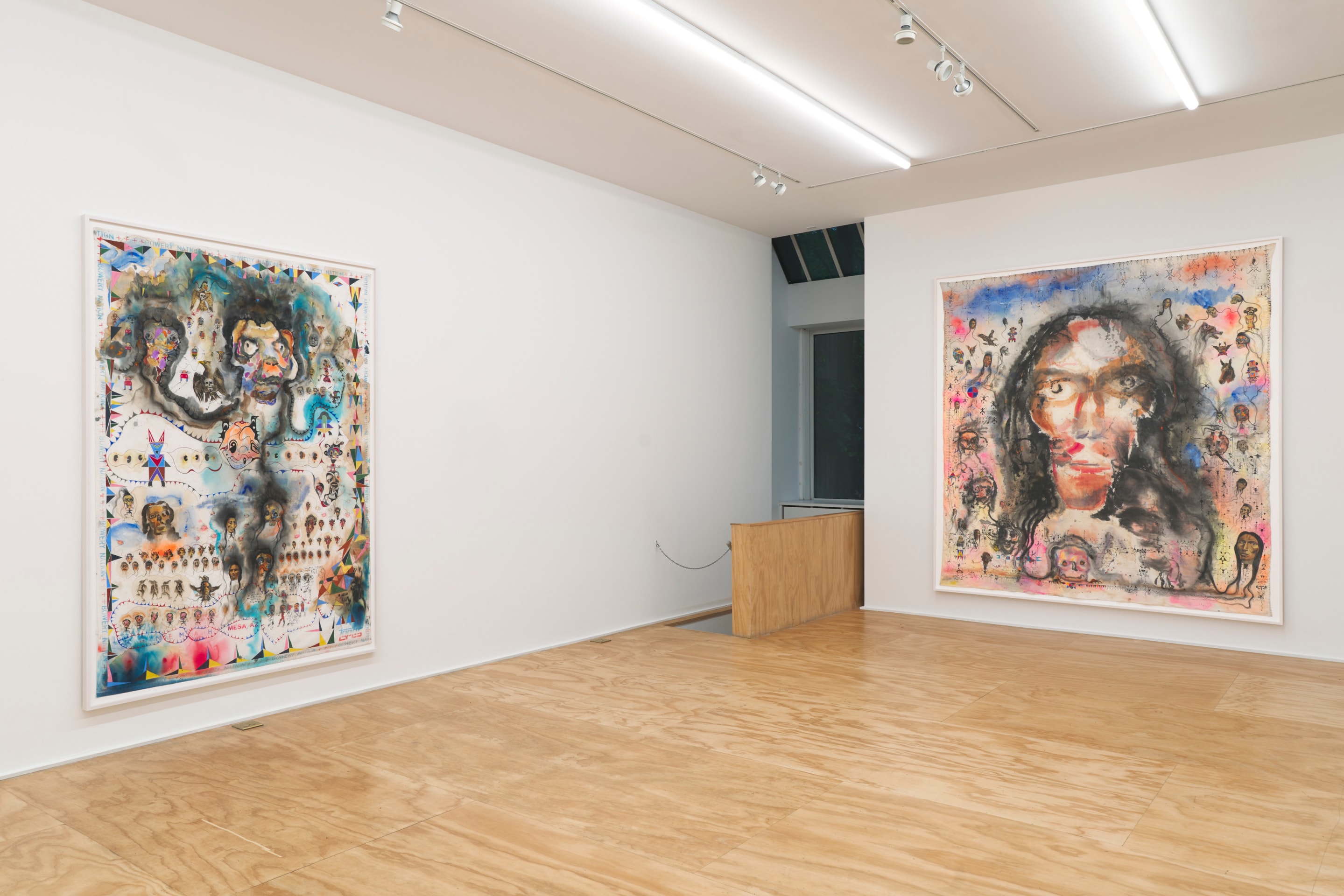 Installation view of Brad Kahlhamer&rsquo;s exhibition &ldquo;Bowery Nation: Birds Are Talking,&rdquo; Venus Over Manhattan, New York, 2025.