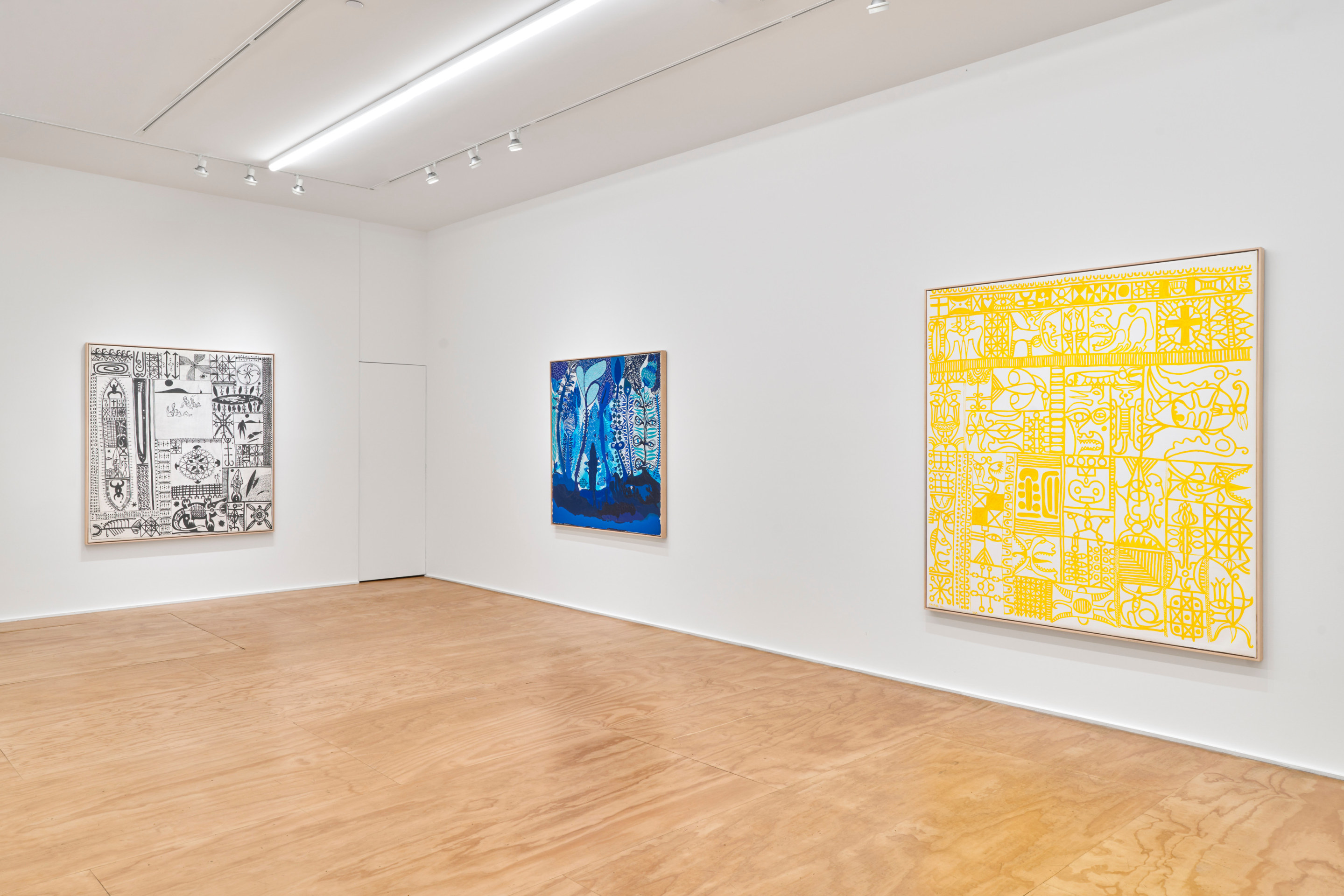 Installation view of John Pule, Venus Over Manhattan, New York, 2024