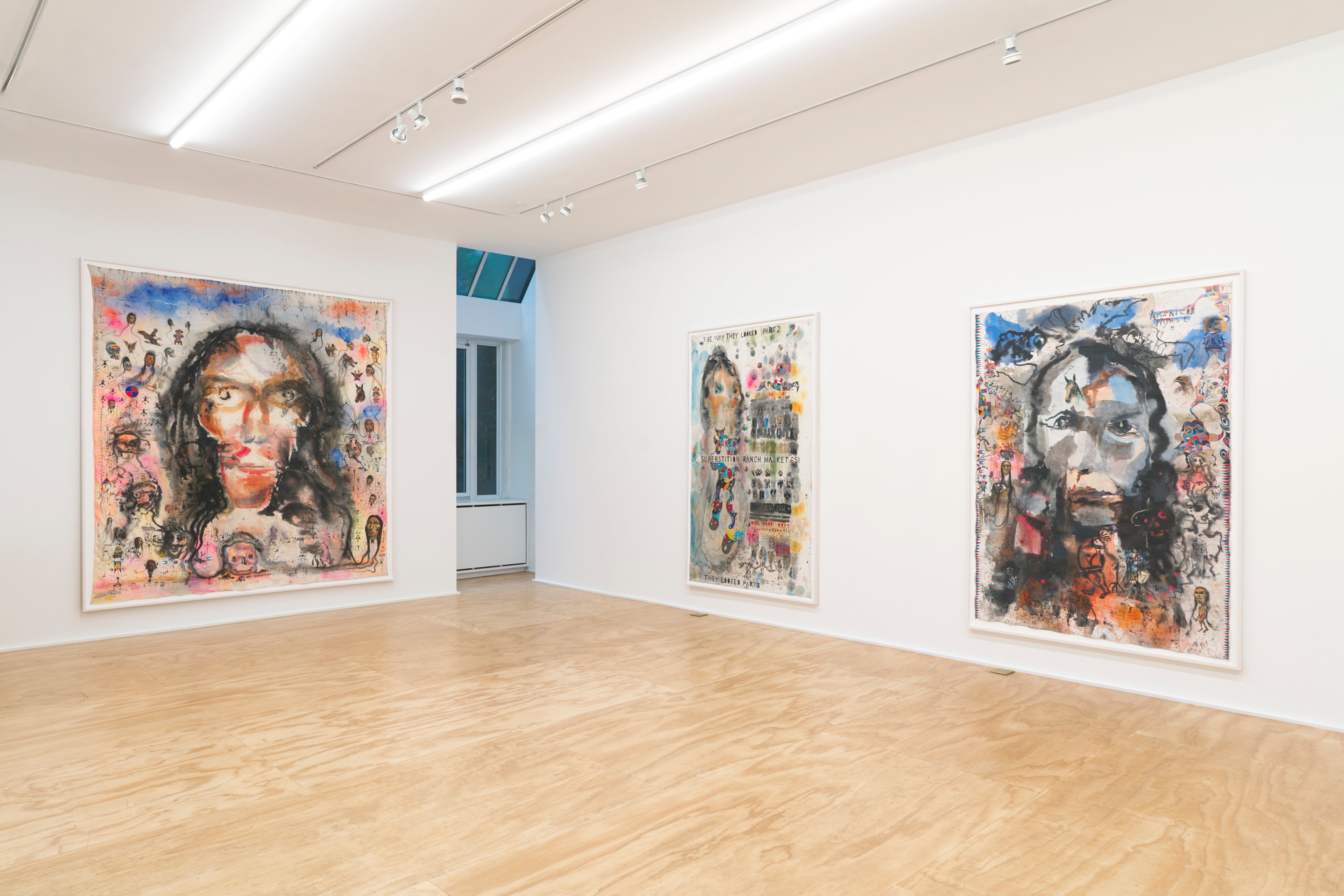 Installation view of Brad Kahlhamer&rsquo;s exhibition &ldquo;Bowery Nation: Birds Are Talking,&rdquo; Venus Over Manhattan, New York, 2025.