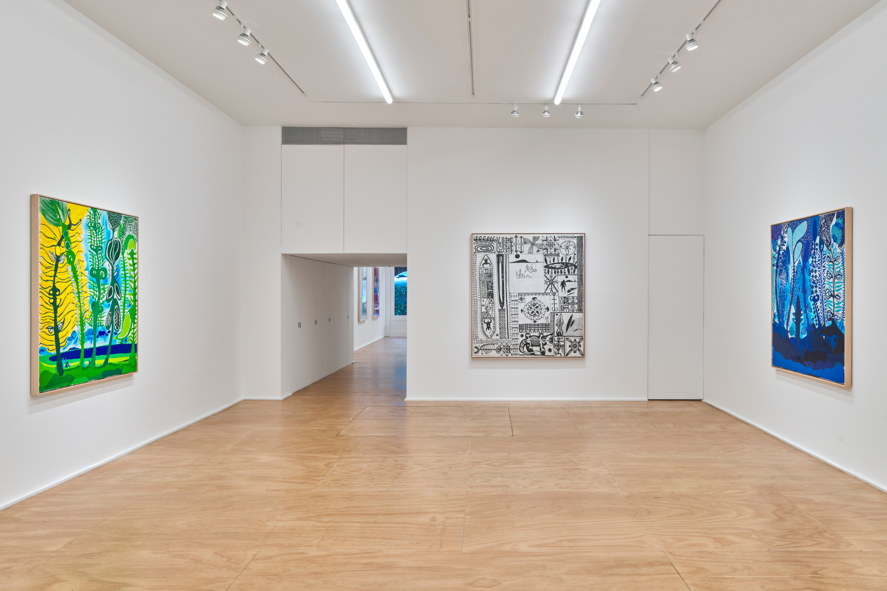 Installation view of John Pule, Venus Over Manhattan, New York, 2024