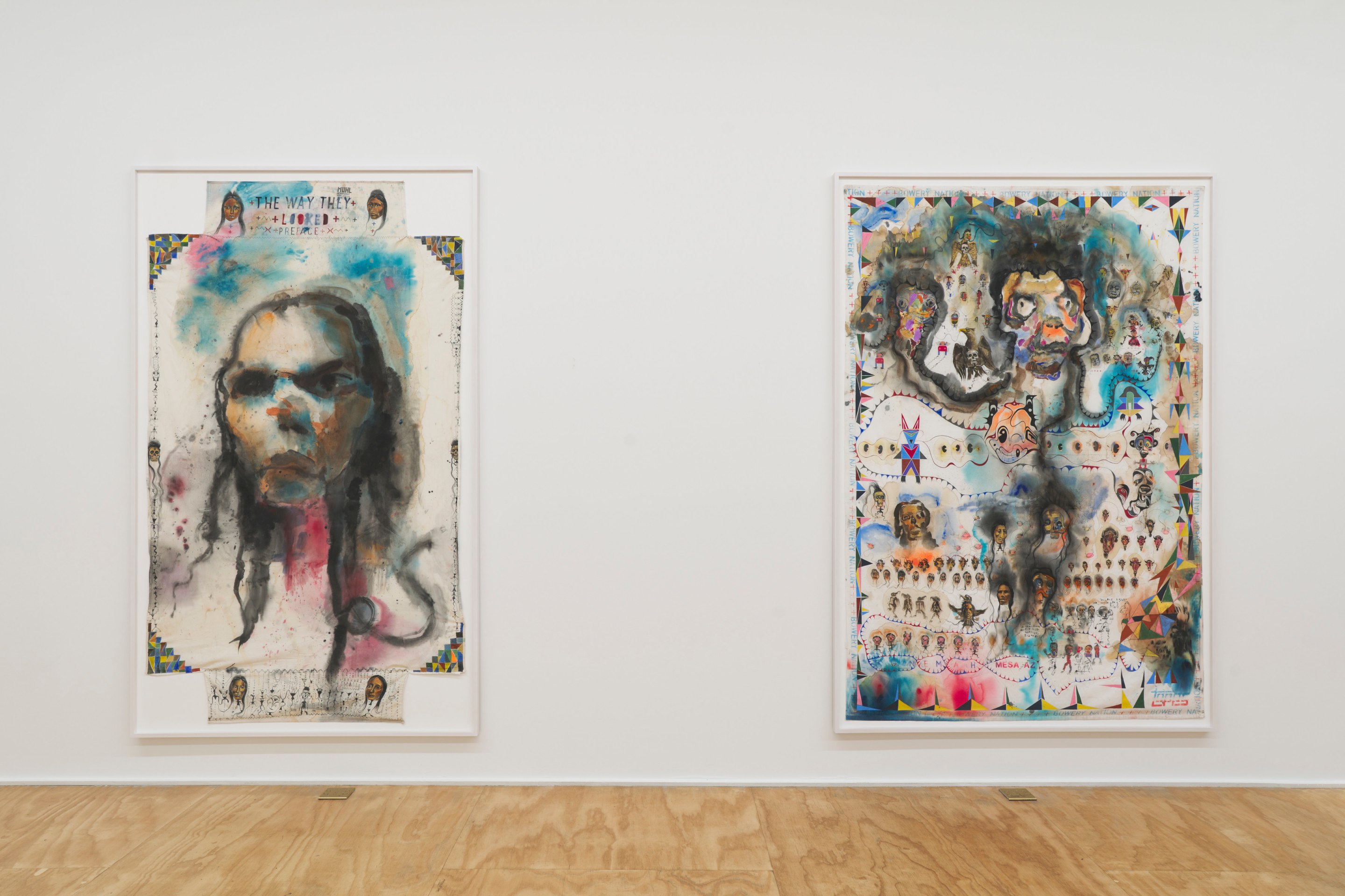 Installation view of Brad Kahlhamer&rsquo;s exhibition &ldquo;Bowery Nation: Birds Are Talking,&rdquo; Venus Over Manhattan, New York, 2025.