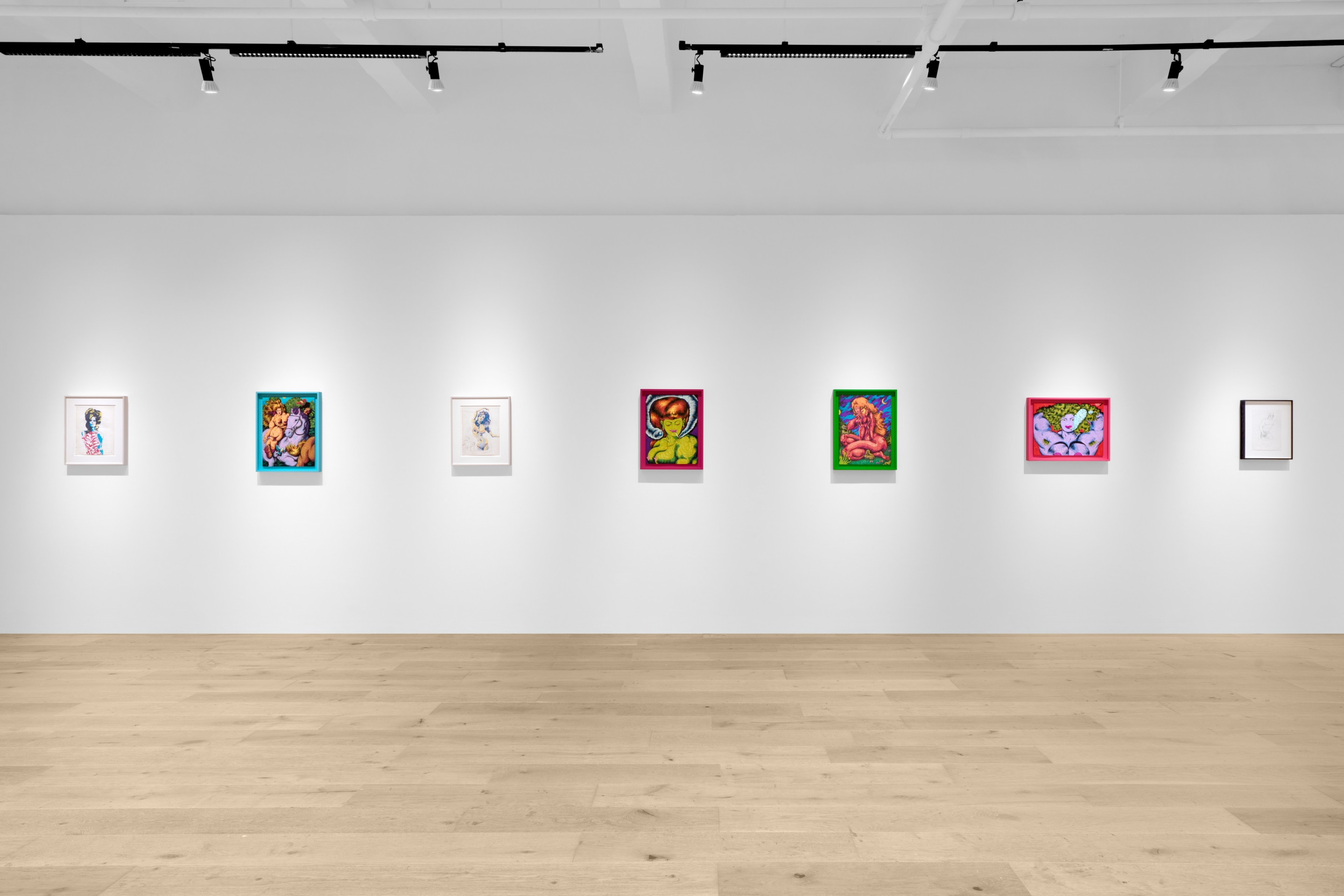 Installation view of In My Room: Ana Benaroya, Tom of Fin-land, Karl Wirsum at Venus Over Manhattan, New York, 2023