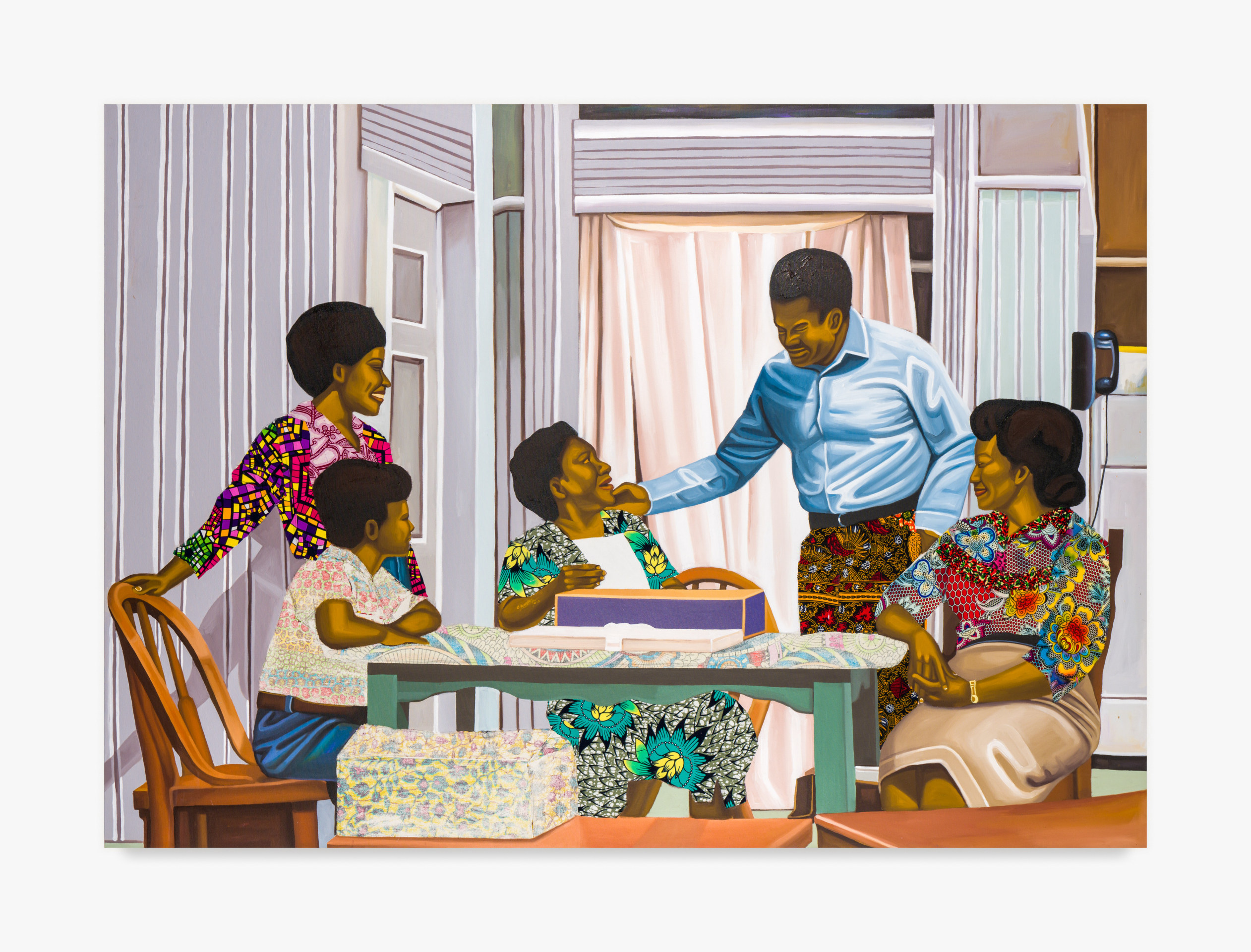 Painting by Cornelius Annor titled Ɛda Bi YƐ Anigye from 2023