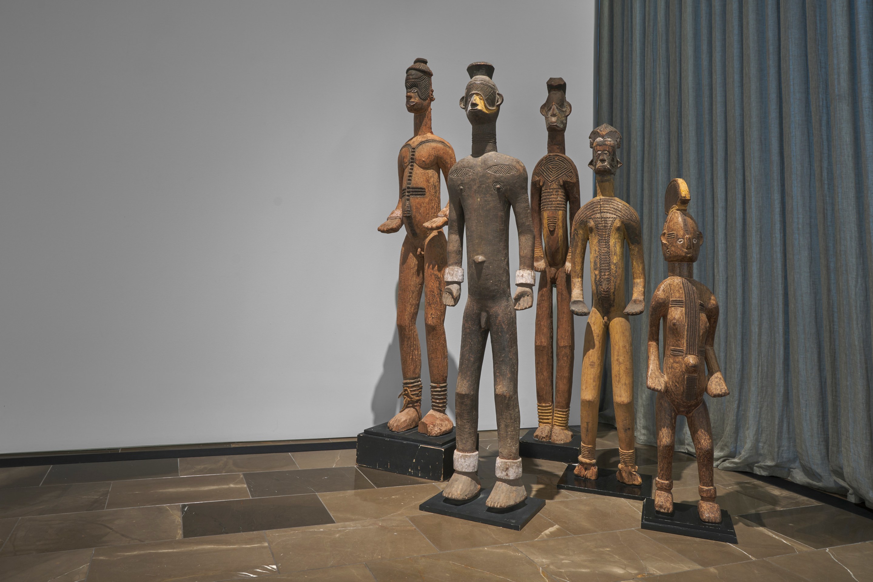 Five Igbo figures from southern Nigeria, dating from the mid-19th to early 20th century. Courtesy Adam Lindemann (New York) and Bernard de Grunne (Brussels).
