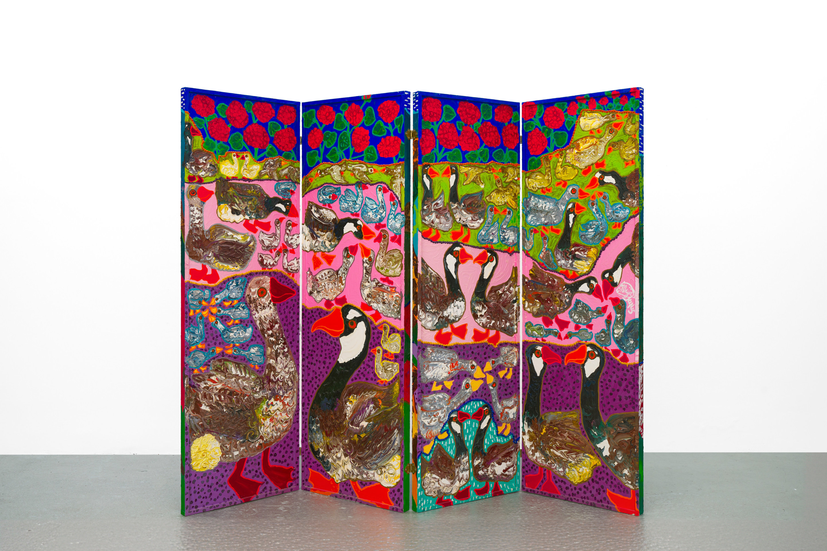 Sculpture by Maija Peeples-Bright titled  Goose Grand with Geraniums from c. 1970s