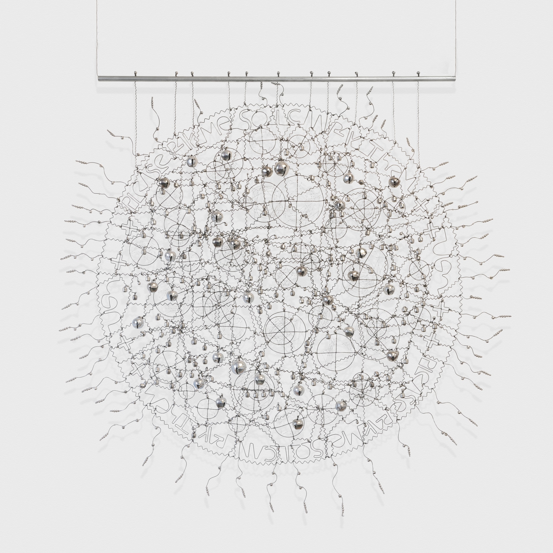 Please Pay Me So I Can Pay Them, 2024. Wire and mixed media; 65 x 65 x 6 in (165.1 x 165.1 x 15.2 cm).&nbsp;Courtesy the Artist and Venus Over Manhattan, New York.