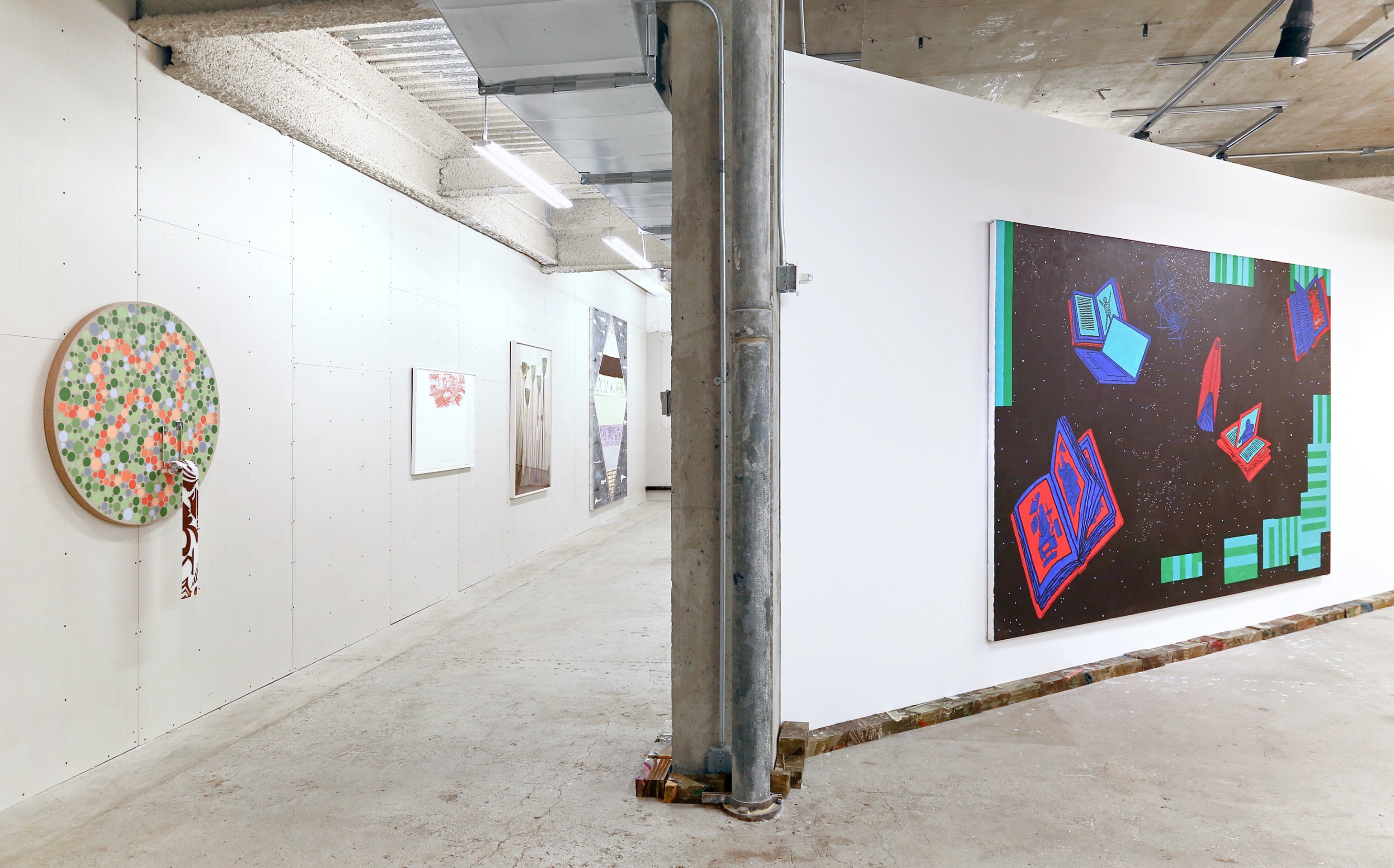 Installation view of Made in Space, curated by Peter Harkawik and Laura Owens, Venus Over Manhattan, New York, 2013