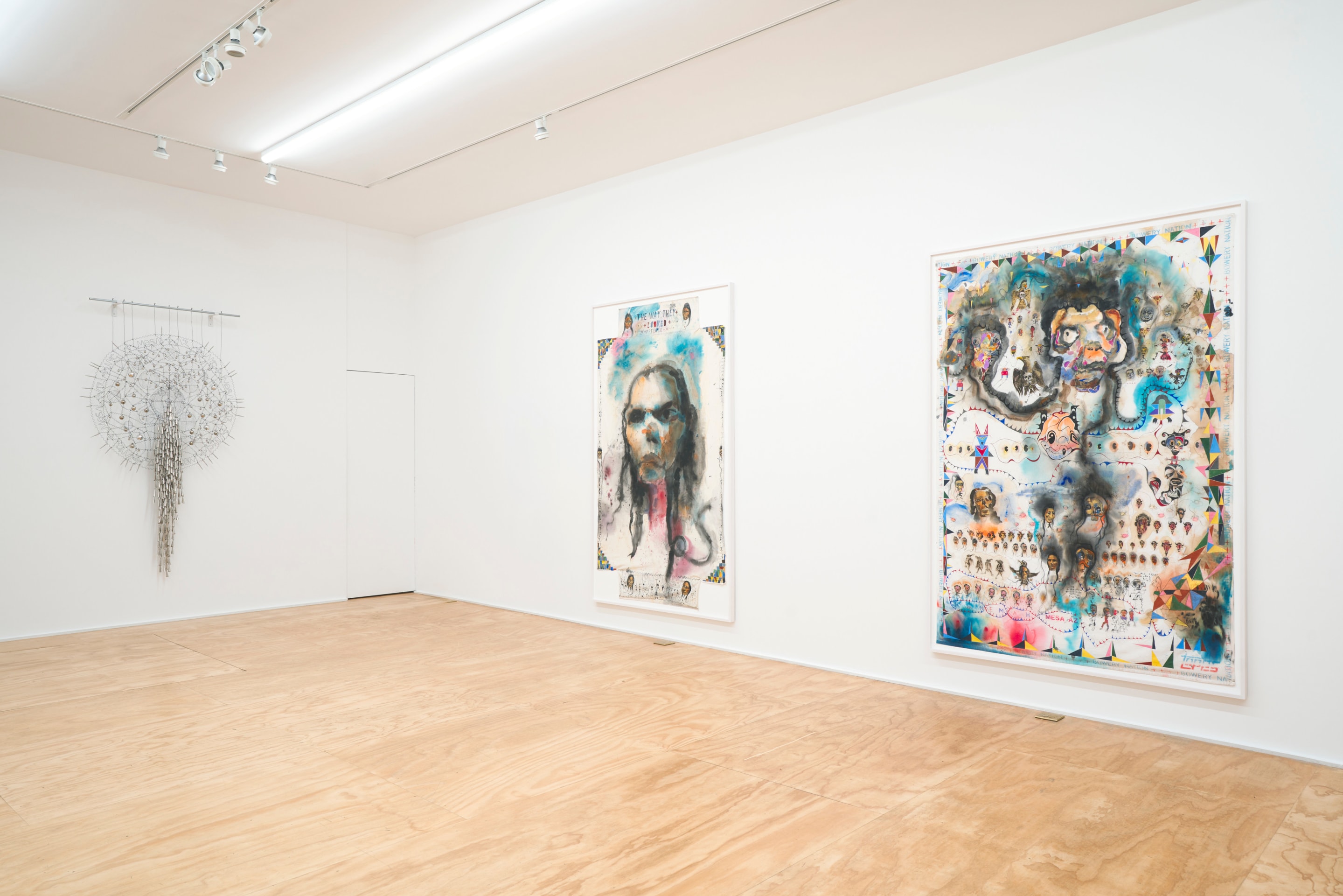 Installation view of Brad Kahlhamer&rsquo;s exhibition &ldquo;Bowery Nation: Birds Are Talking,&rdquo; Venus Over Manhattan, New York, 2025.