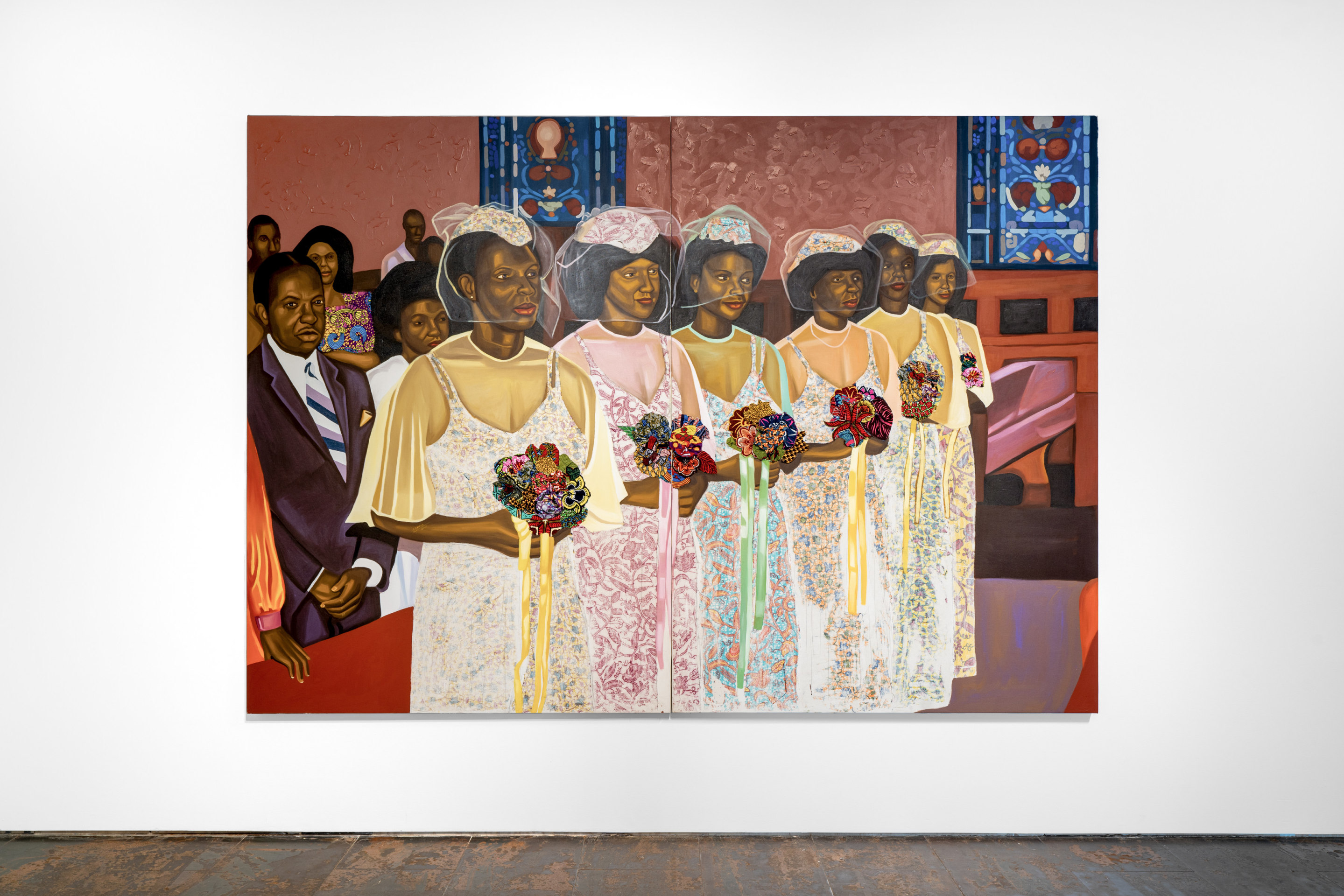 Installation view of Cornelius Annor: A Fabric of Time and Family, Venus Over Manhattan, New York