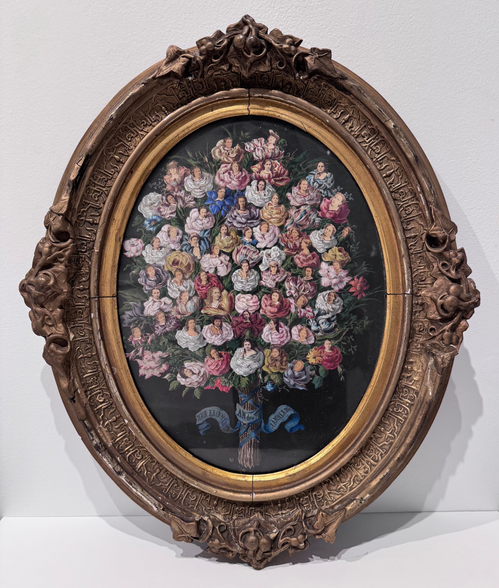 &ldquo;IN MEMORY OF JANUARY 17, 1863&rdquo; FRAMED FLOWER BOUQUET WITH WOMEN MONTAGE ORIGINAL COTILLION