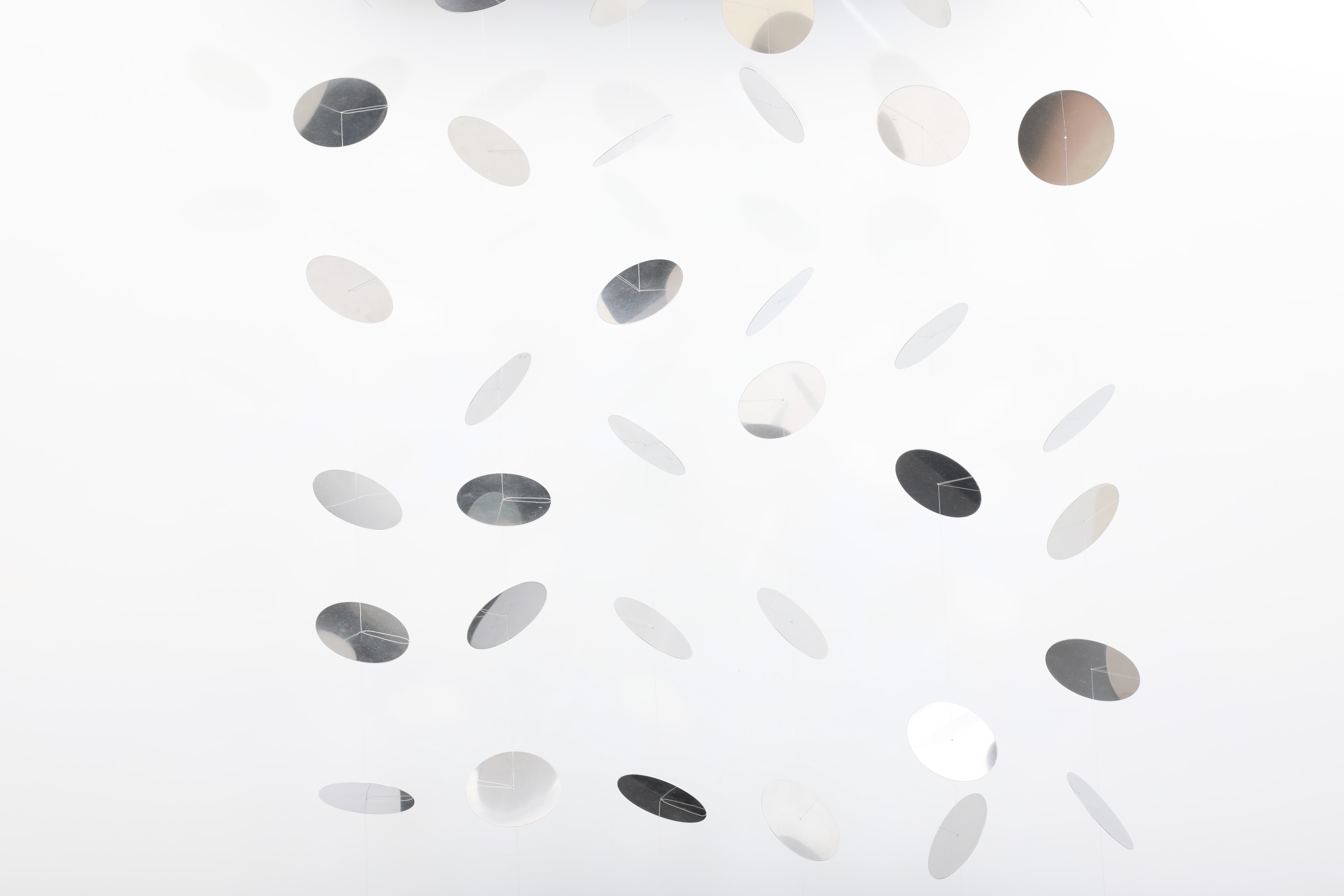 Julio Le Parc's &quot;Continuel Lumi&egrave;re mobile n.23&quot; Kinetic sculpture, detailed view of hanging metal spheres