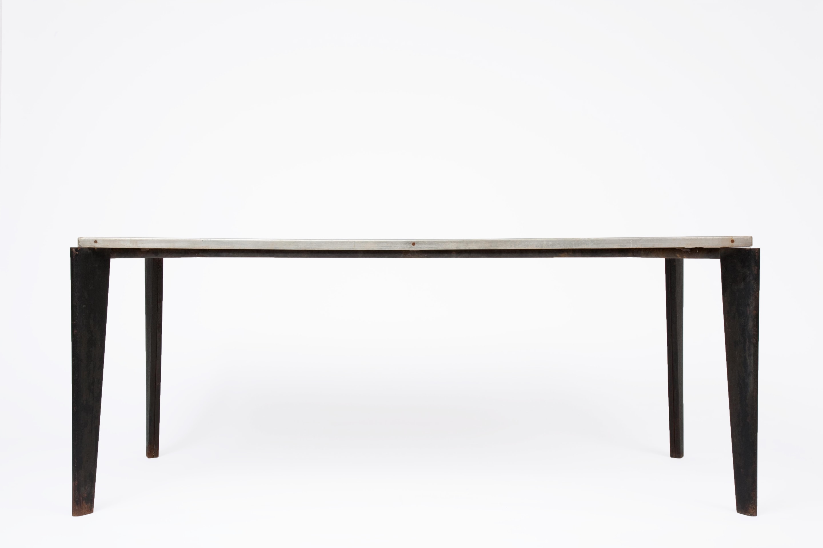 Jean Prouv&eacute;'s aluminum dining table, full straight view