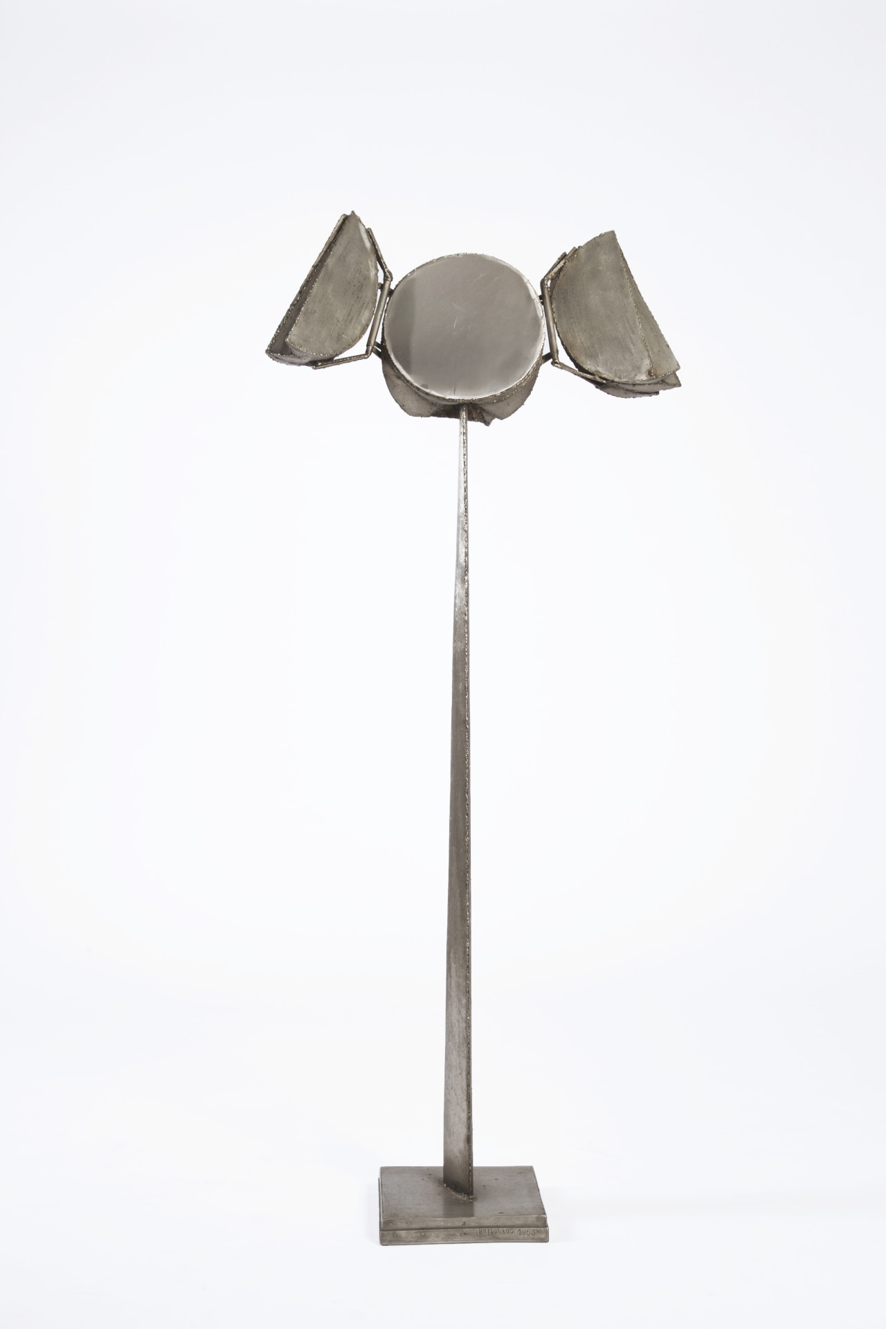 Philolaos Tloupas' sculpture psyché, front view with the two movable elements open showing the mirror