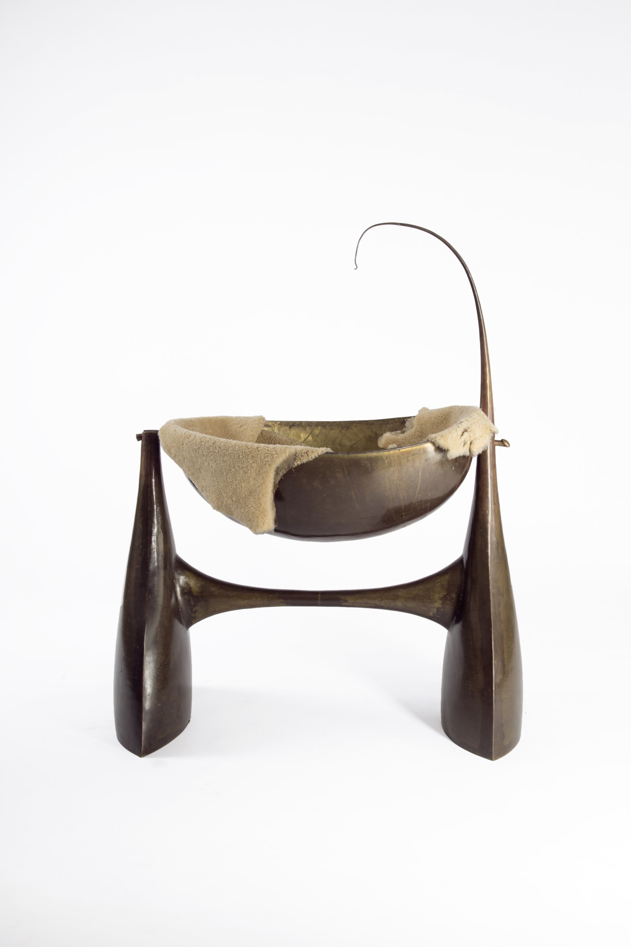 Philippe Hiquily's sculptural cradle, front view with fur lining inside