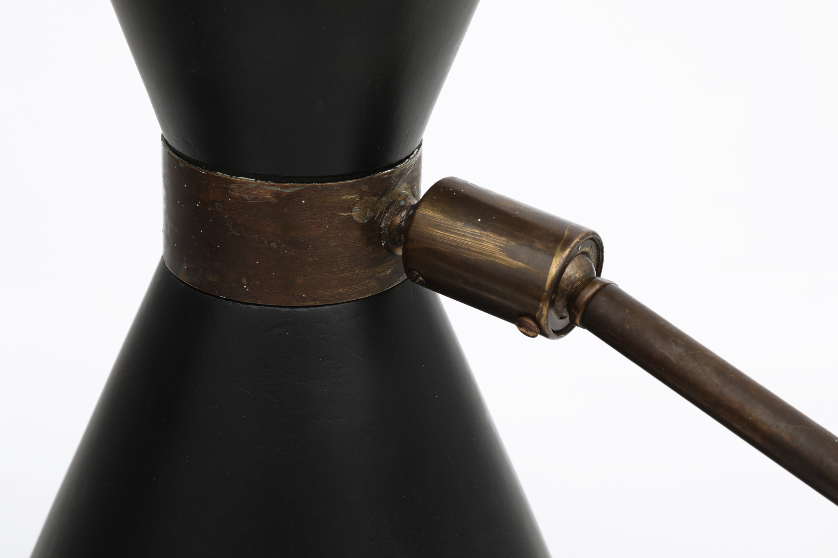 French 1950's pair of wall sconces detailed view of joinery of arm and sconce