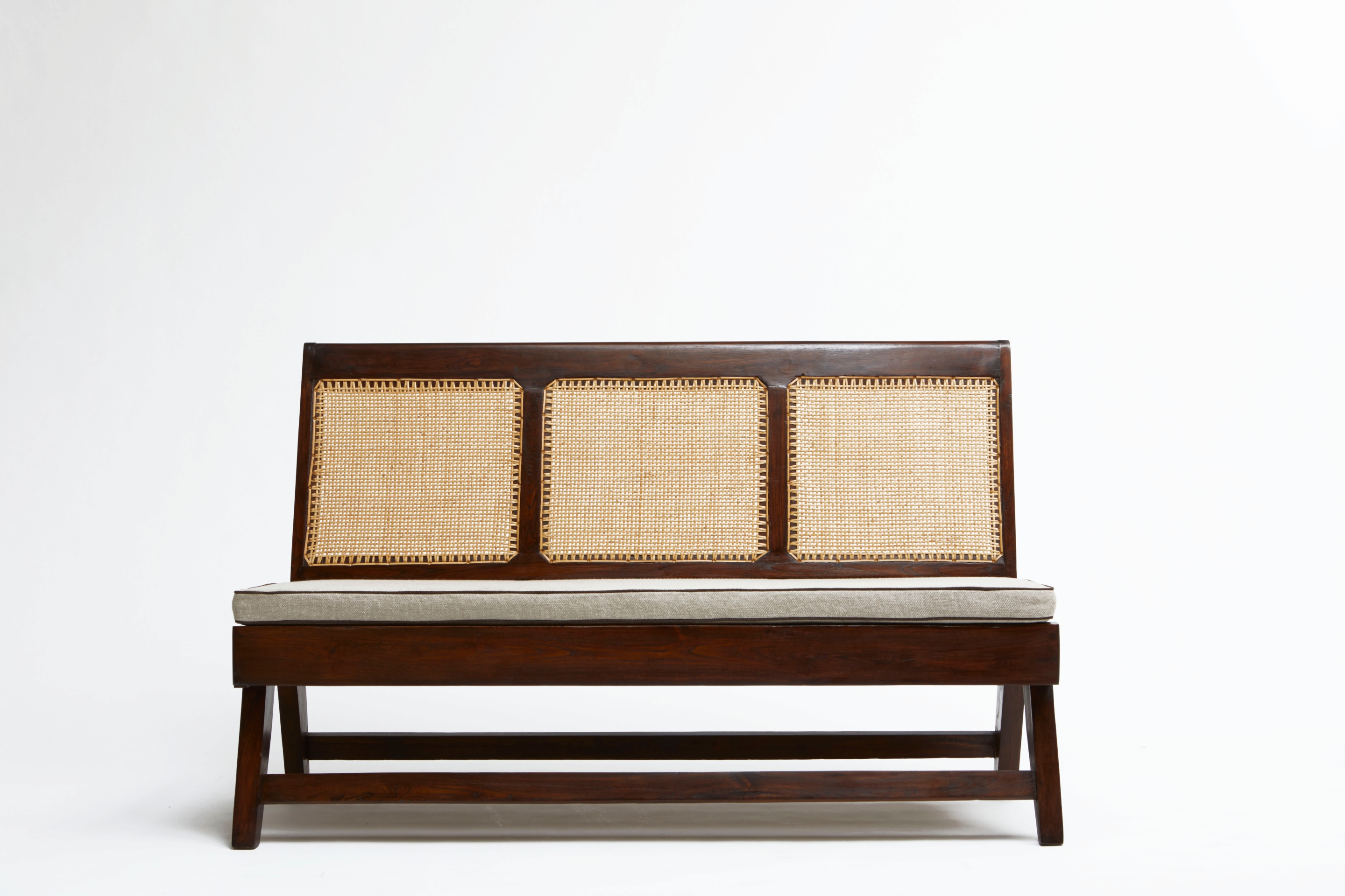 Pierre Jeannerets three-seat sofa straight front view with cushion