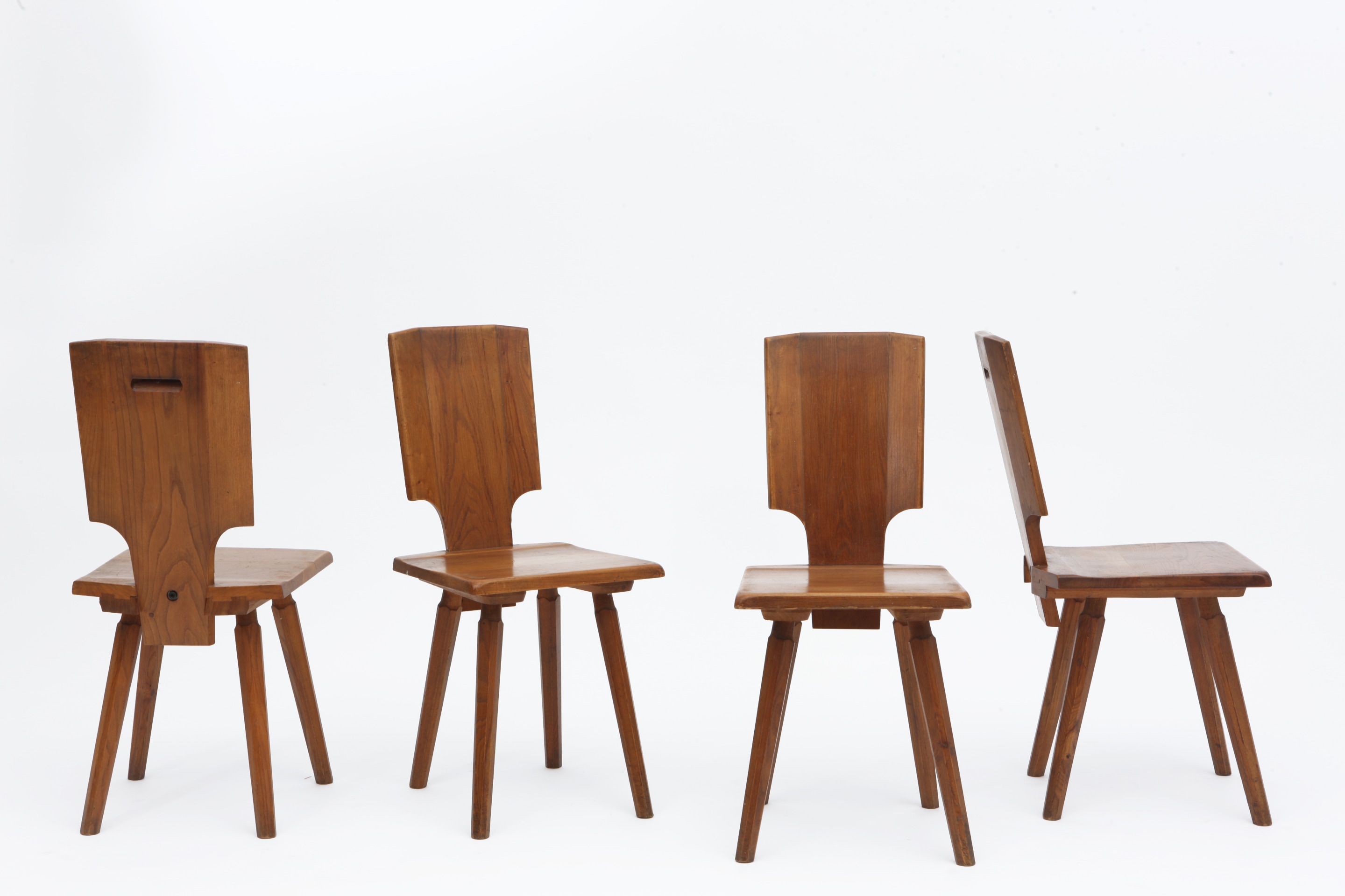 Pierre Chapo's Set of four &quot;S28&quot; chairs straight view of all chairs
