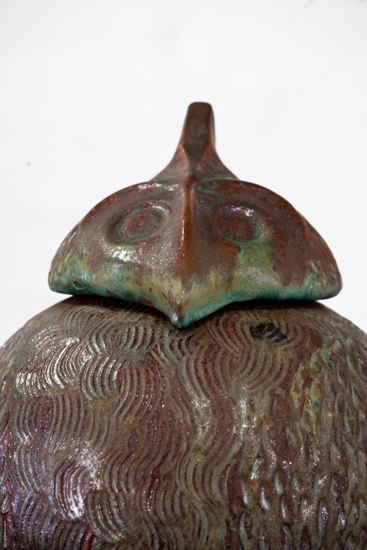 Suzanne Ramie's ceramic owl, detailed front view of head