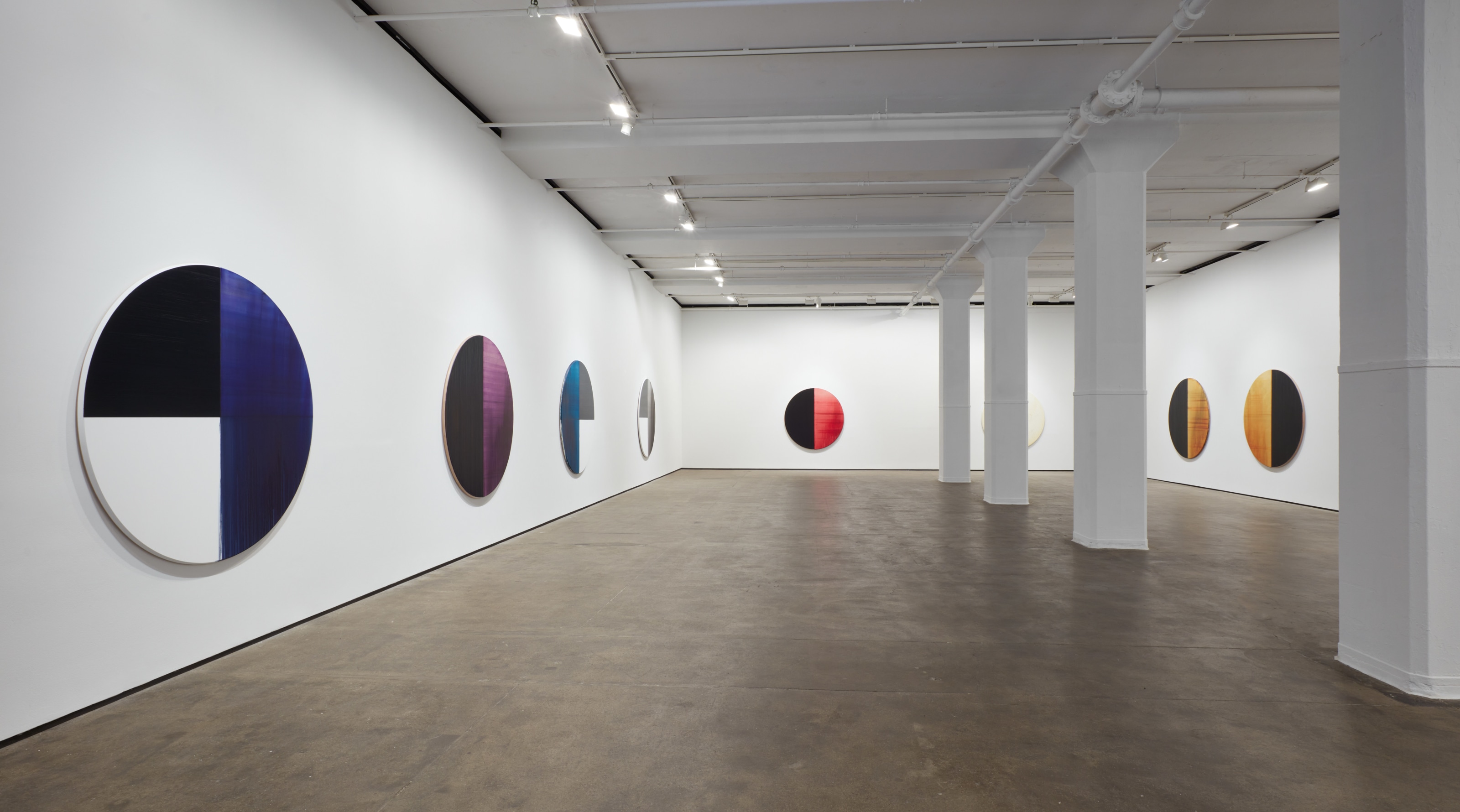Installation view of Callum Innes: Tondos at Sean Kelly, New York, November 4 - December 17, 2022, Photography: Jason Wyche, Courtesy: Sean Kelly