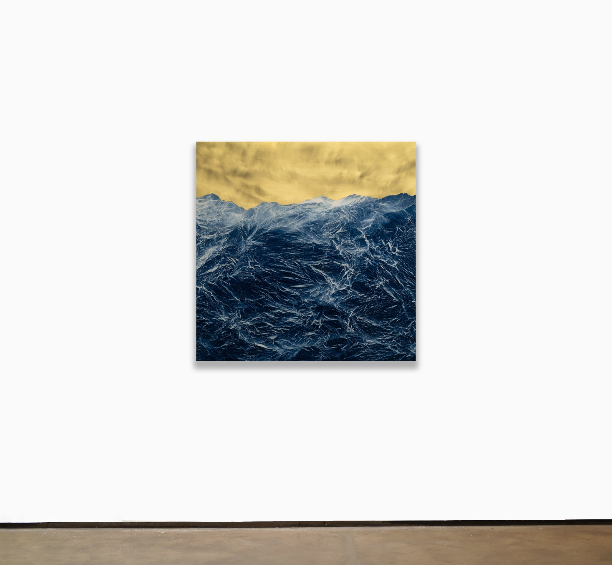 Wu Chi-Tsung Cyano-Collage 147, 2022 signed and dated by the artist, verso cyanotype photography, Xuan paper, acrylic gel, acrylic, mounted on brass board 47 1/4 x 47 1/4 inches (120 x 120 cm) (WCT-60)