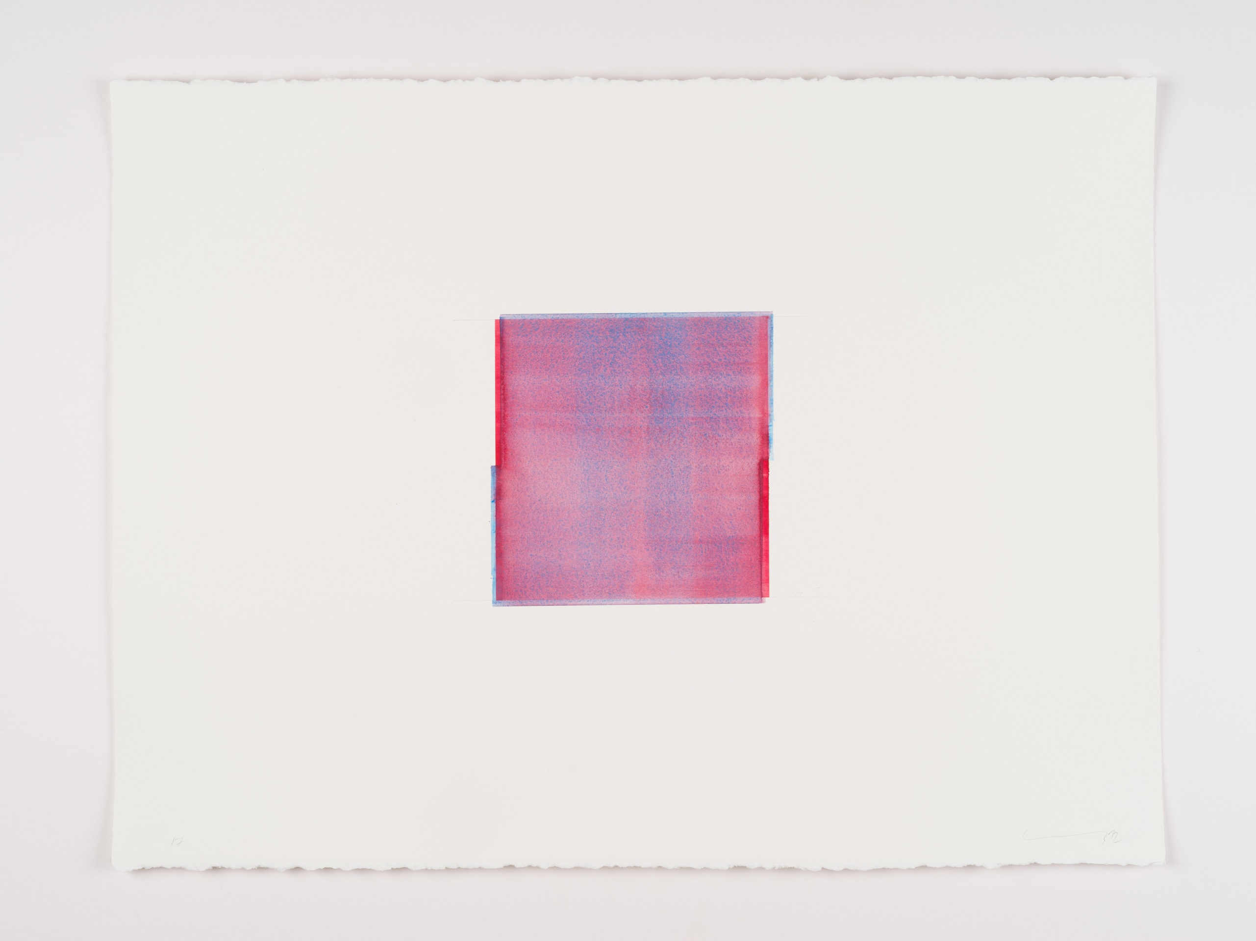 Callum Innes Madder Lake Deep / Cerulean Blue Red Shade, 2022 numbered, signed and dated by the artist, recto watercolor on Arches 600gsm HP paper: 22 13/16 x 30 5/16 inches (58 x 77 cm) framed: 25 1/8 x 32 1/8 x 1 3/4 inches (63.8 x 81.6 x 4.4 cm) (CI-17.22.W)