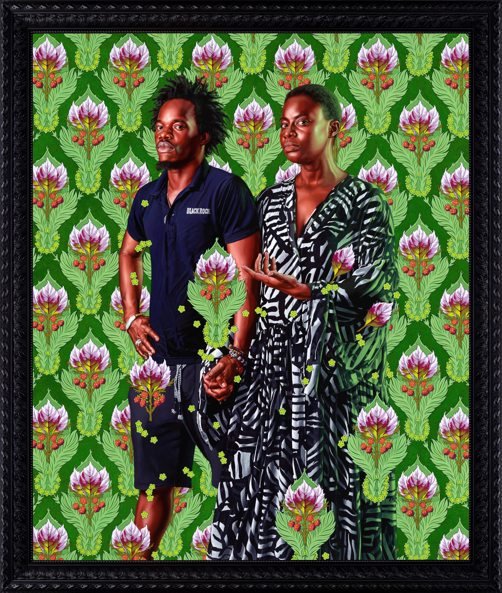 KEHINDE WILEY, Portrait of M’baye Babacar N’Diaye Sarr and Sarah Diouf, 2020, oil on linen, painting: 72 x 60 inches (182.9 x 152.4 cm), framed: 83 7/16 x 71 11/16 inches (211.9 x 182.1 cm), KW-PA-20-005