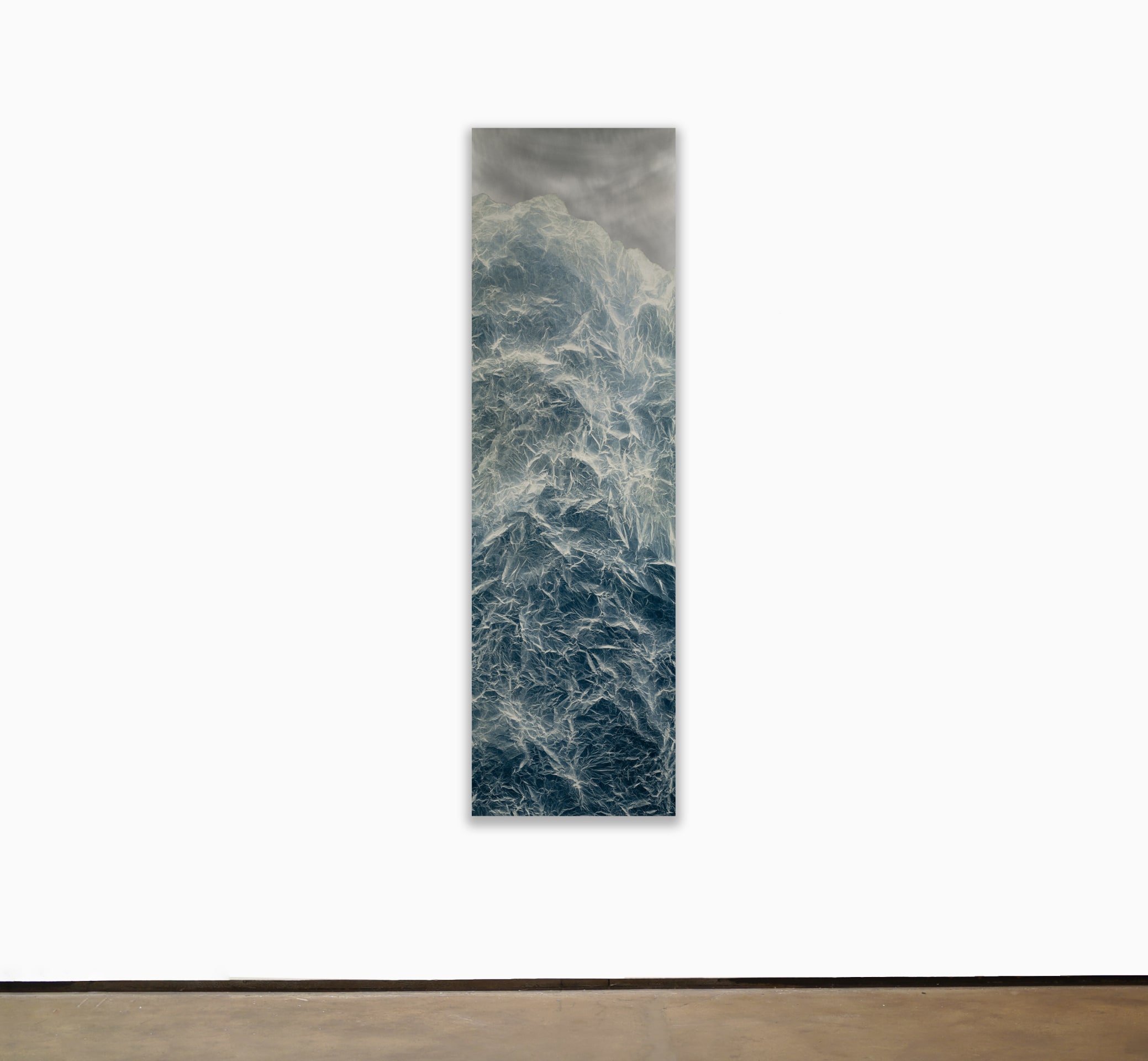 Wu Chi-Tsung Cyano-Collage 156, 2022 signed and dated by the artist, verso cyanotype photography, Xuan paper, acrylic gel, acrylic, mounted on aluminum board 78 3/4 x 23 5/8 inches (200 x 60 cm) (WCT-69)