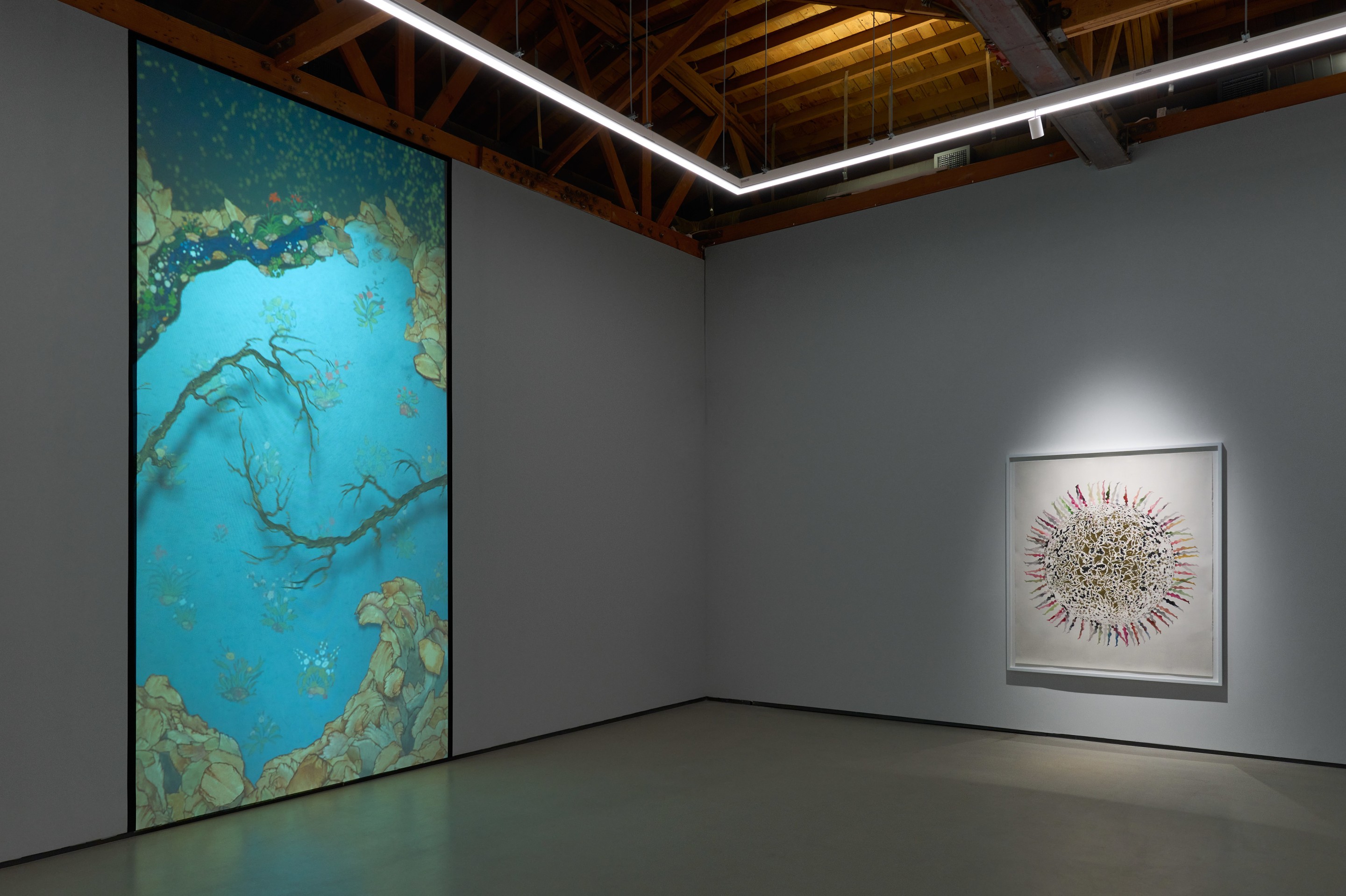 Installation view of Shahzia Sikander: Radiant Dissonance at Sean Kelly Los Angeles, November 19, 2002 - January 7, 2023, Photography: Flying Studio, Courtesy: Sean Kelly