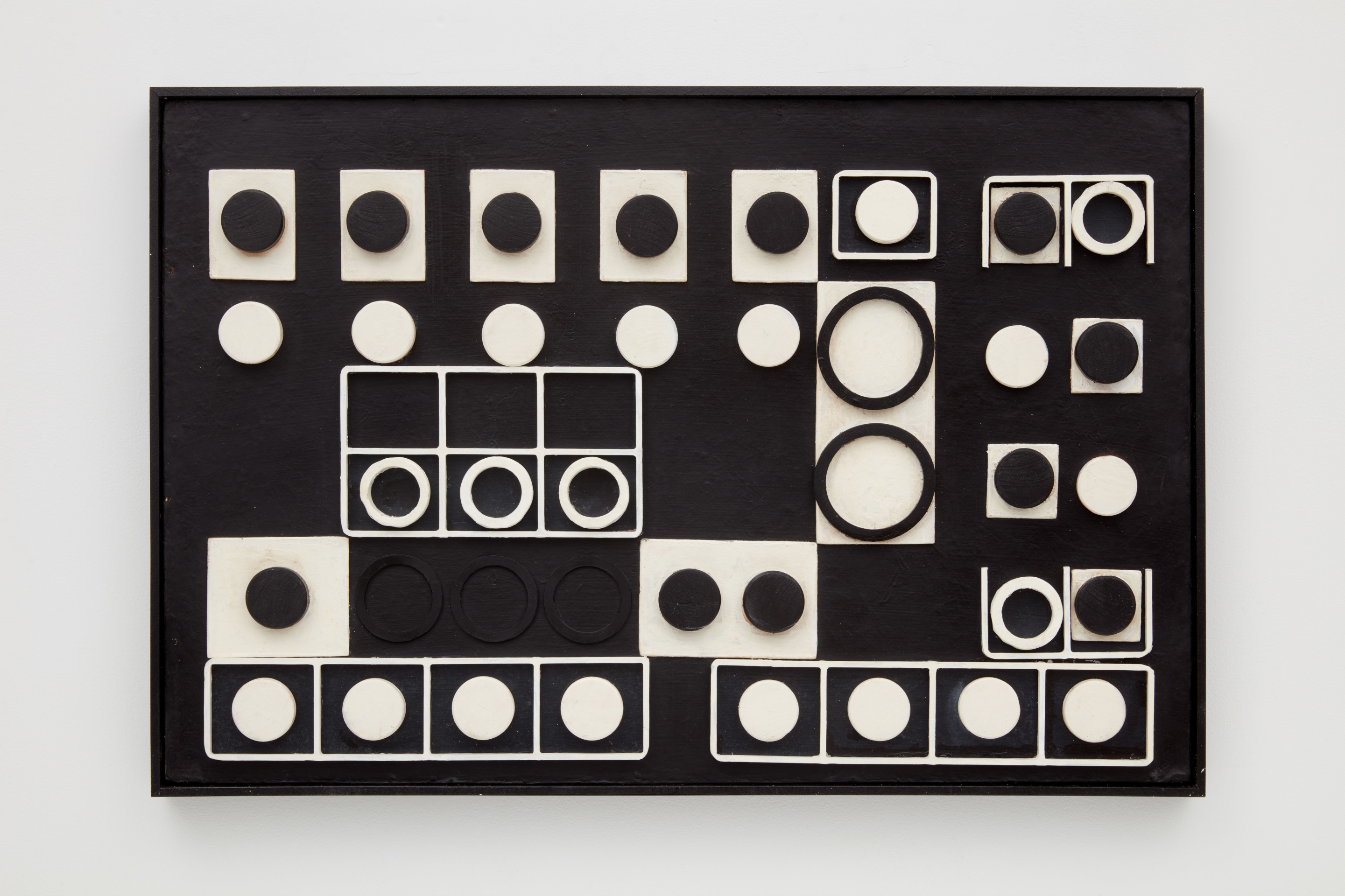 Sin t&iacute;tulo, sin a&ntilde;o the work is accompanied by a certificate of authenticity signed by Martha Flora Carranza Barba black and white wooden elements on wood panel 19 11/16 x 29 3/4 inches (50 x 75.5 cm)