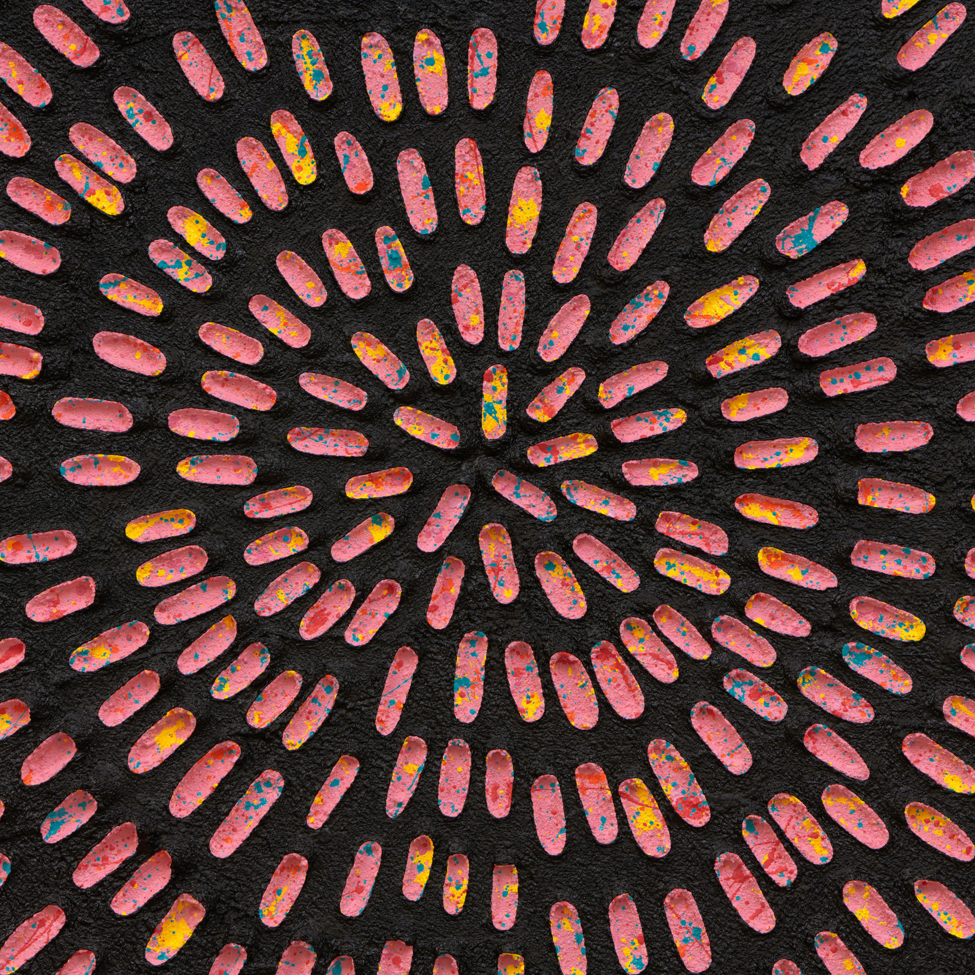 Jennifer Guidi, Awaken in Harmony (Painted Black, Painted Pink Sand, Natural Ground with Yellow, Blue, Pink and Orange), 2021