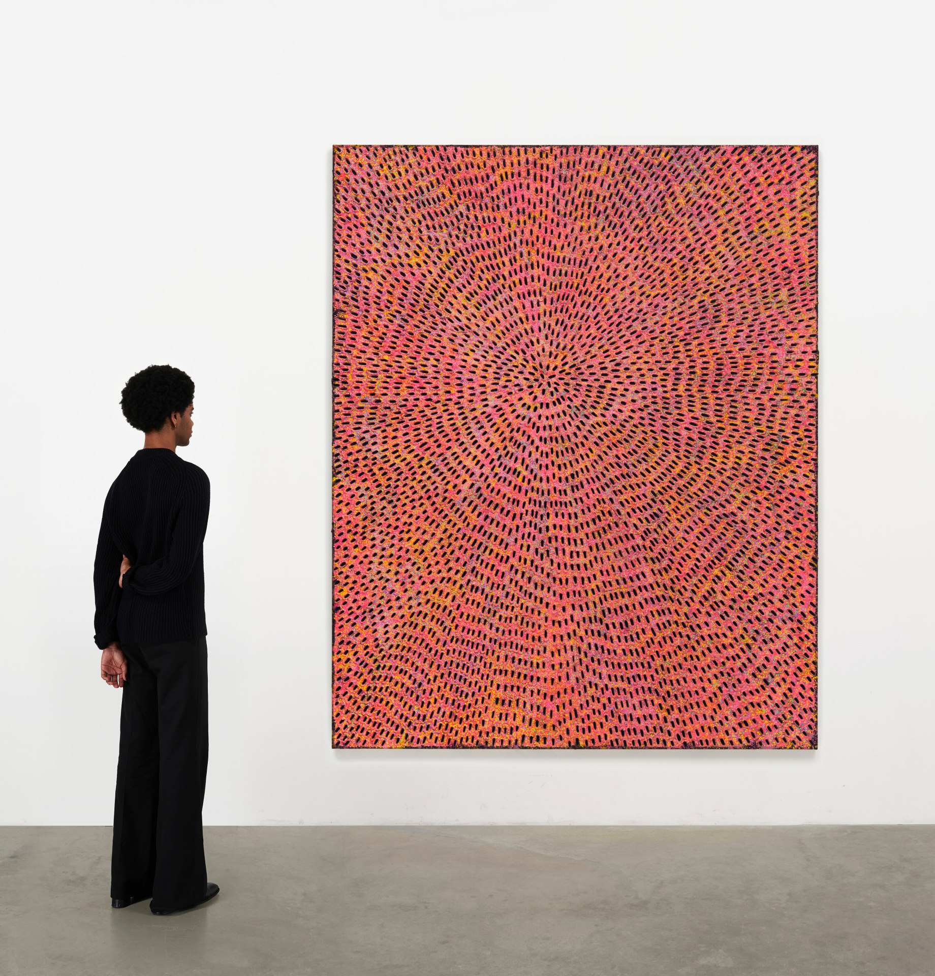 Jennifer Guidi, Till Sunbeams Find You (Painted White Sand, Orange, Pink, Hot Pink, Yellow, Turquoise, Lavender and Purple, Black Fill), 2021 - 2022