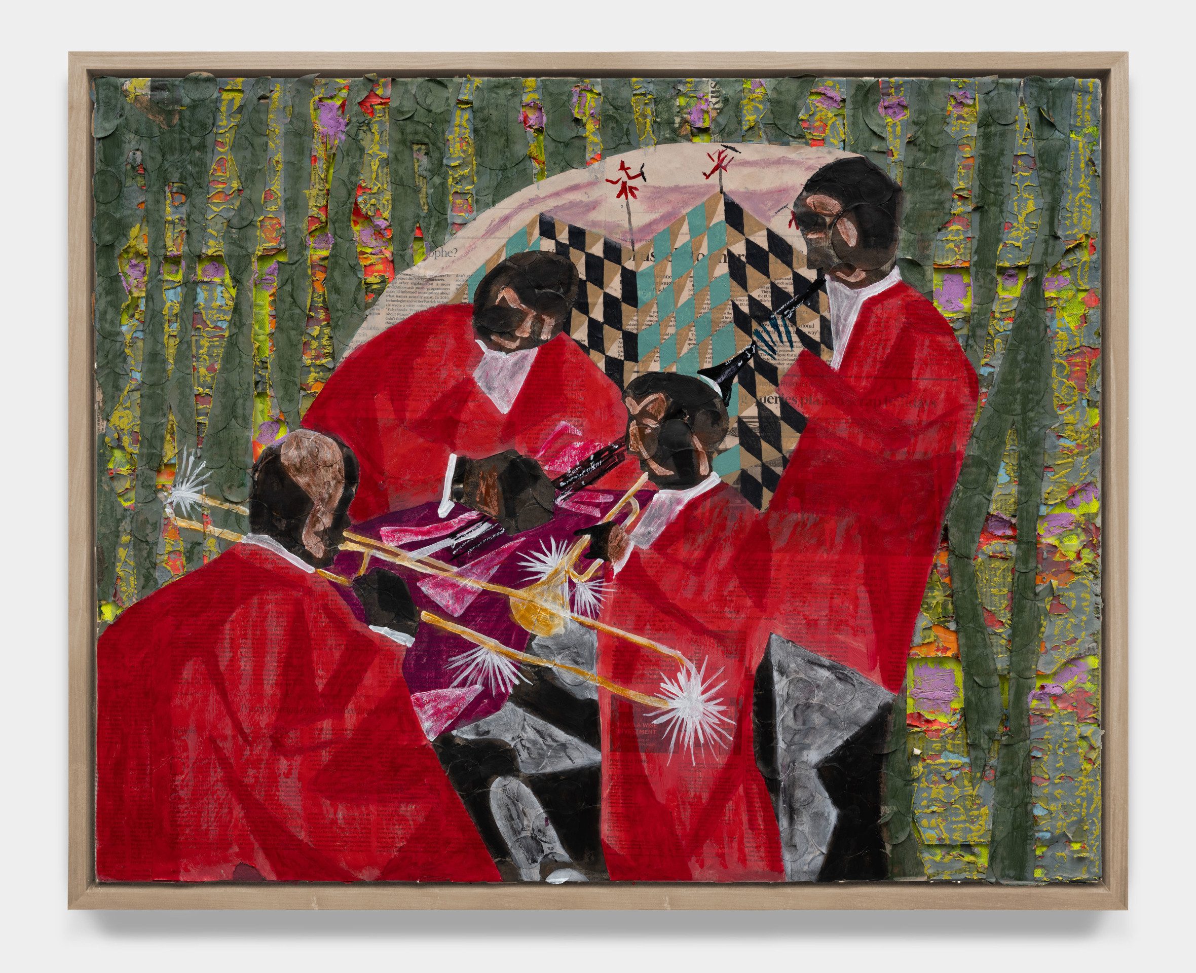 Derek Fordjour, Village Quartet Remix (after Jacob Lawrence), 2025