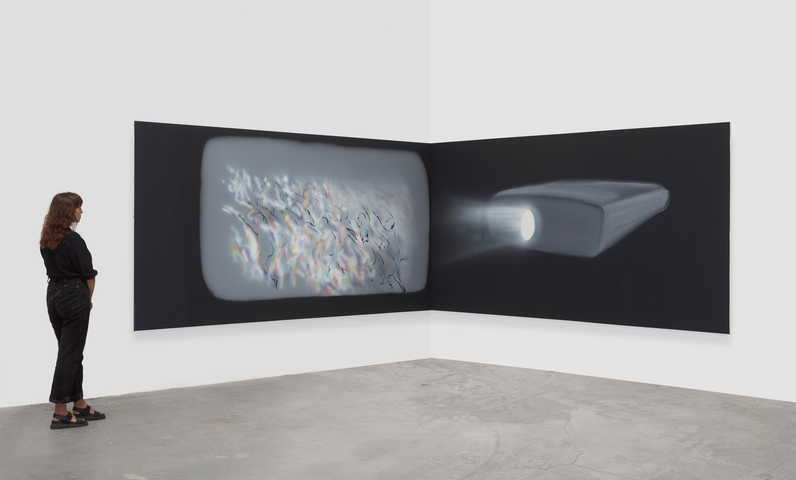 Tala Madani Corner Projection (Panic), 2019