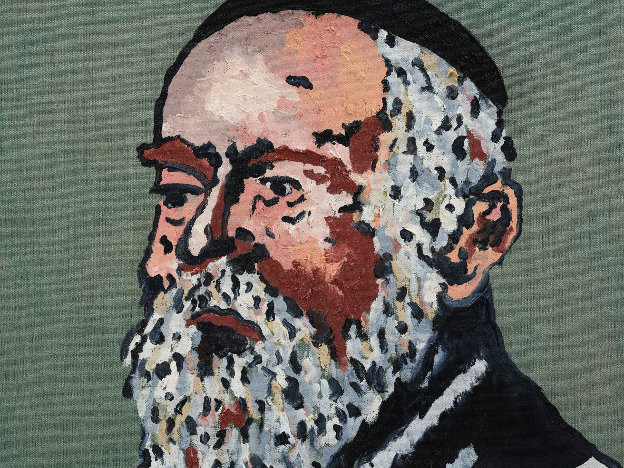 Joel Mesler, Rabbi with green background, 2023