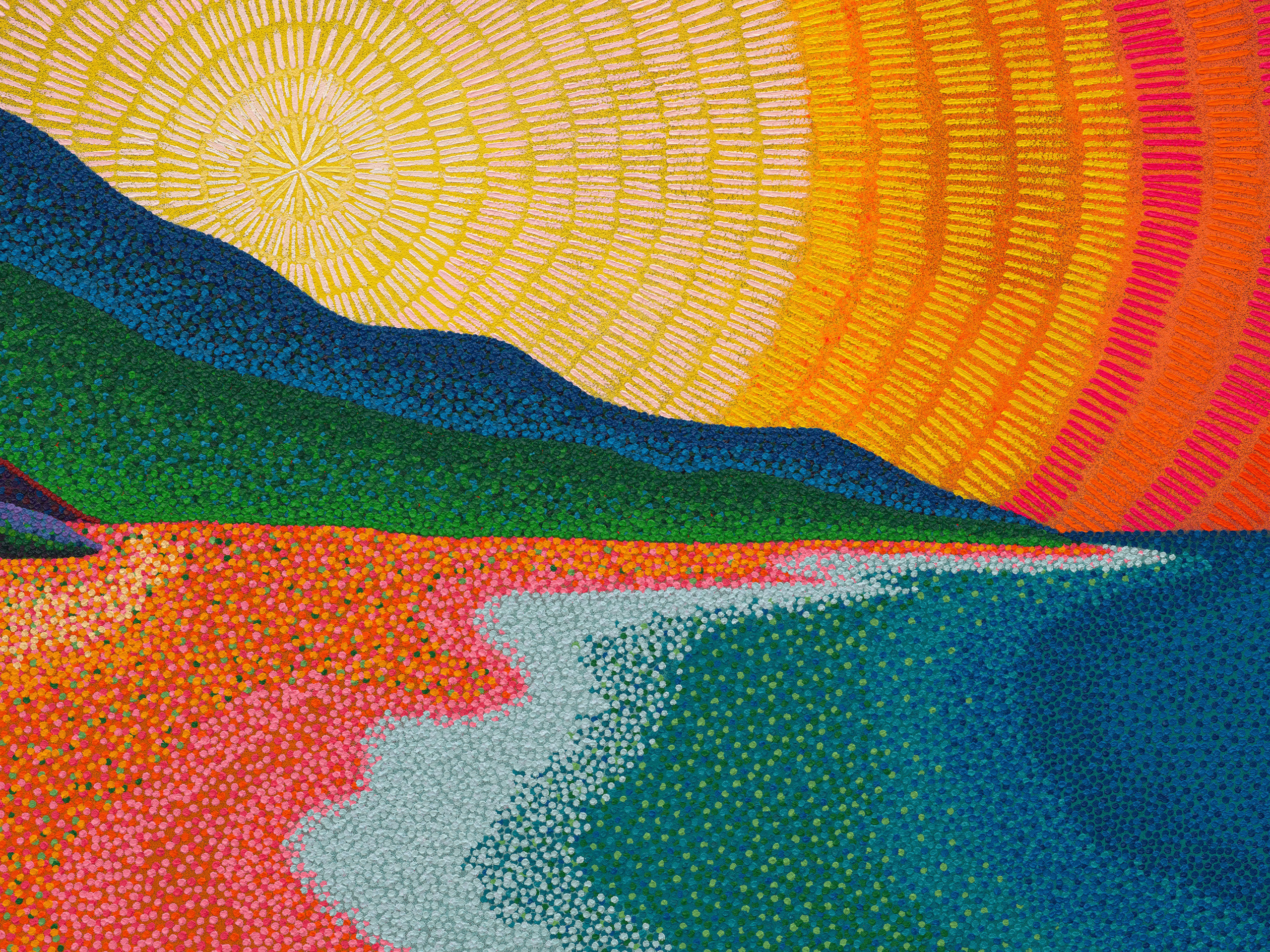 Jennifer Guidi, The Earth and I are in a harmonious hum, drawn to the sea by her calling drum, along the magical red ridge we run, bound for the waves&mdash;with a dive we become one, 2025