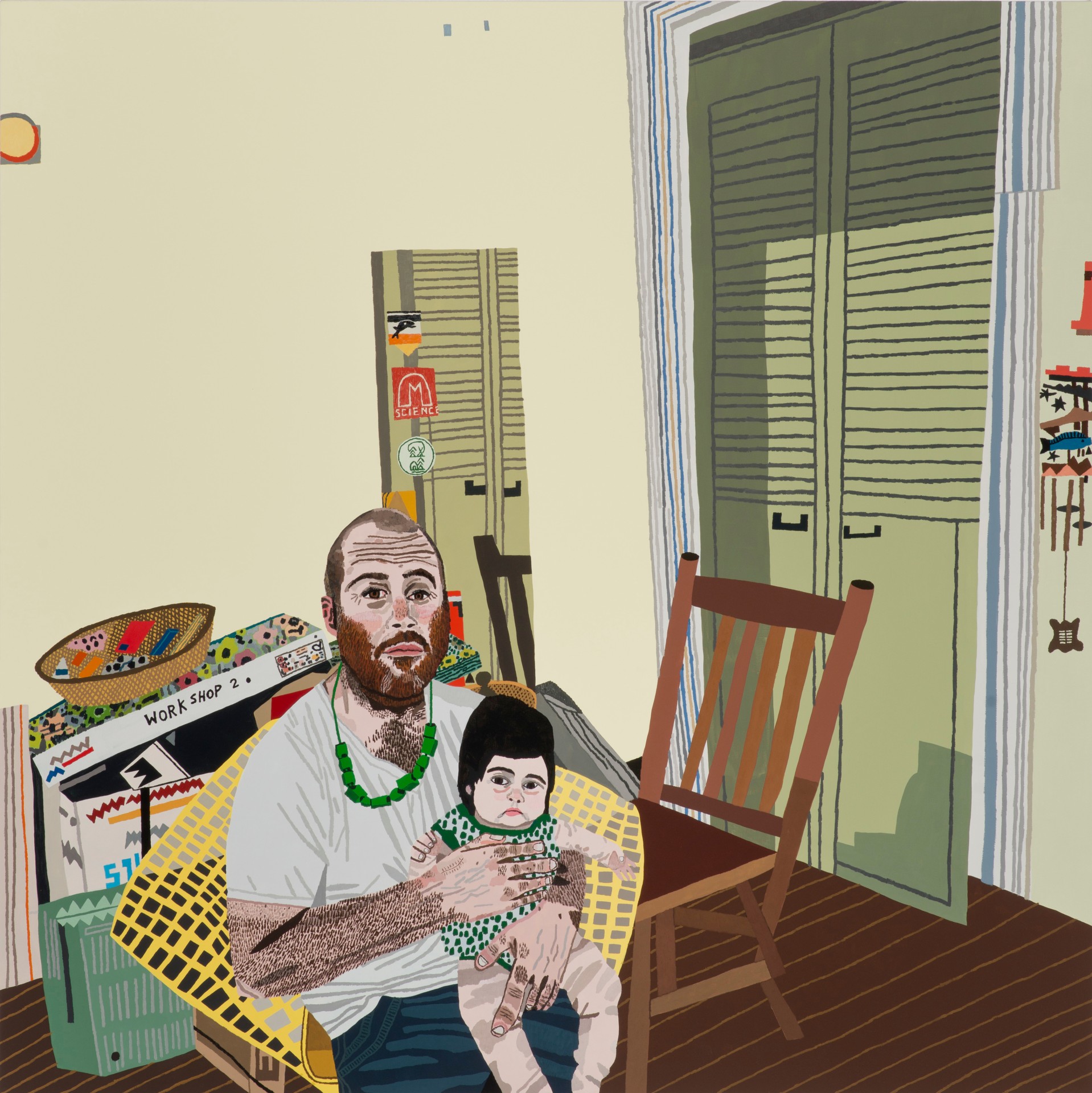 Jonas Wood Self Portrait with Momo, 2014